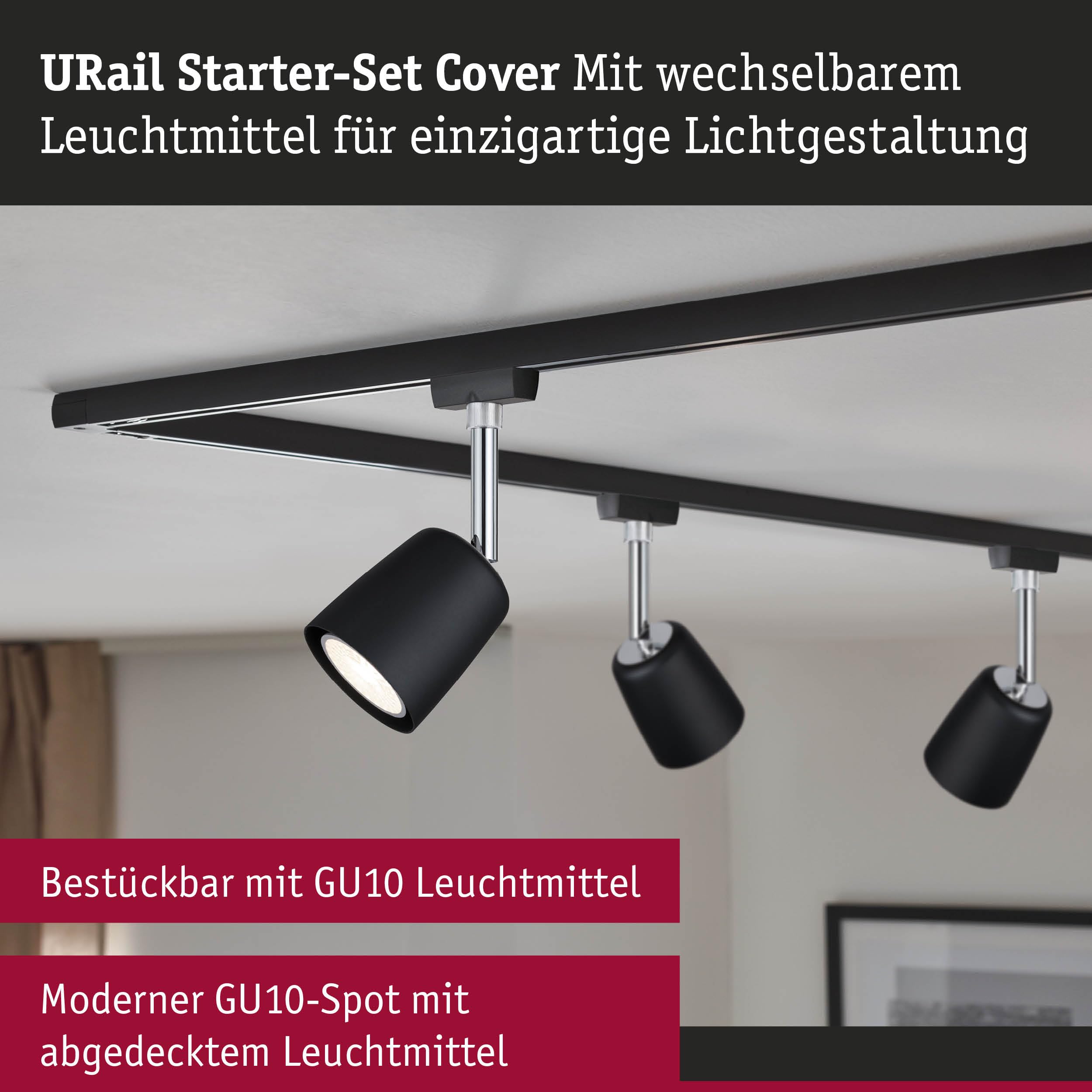 Paulmann URail 5244 Schienenspot Cover Starterset GU10 Schwarz