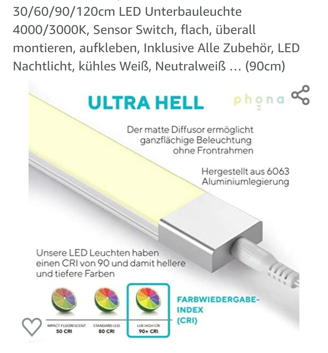 Phonar LED-Unterbauleuchte Küche 60cm dimmbar sensor