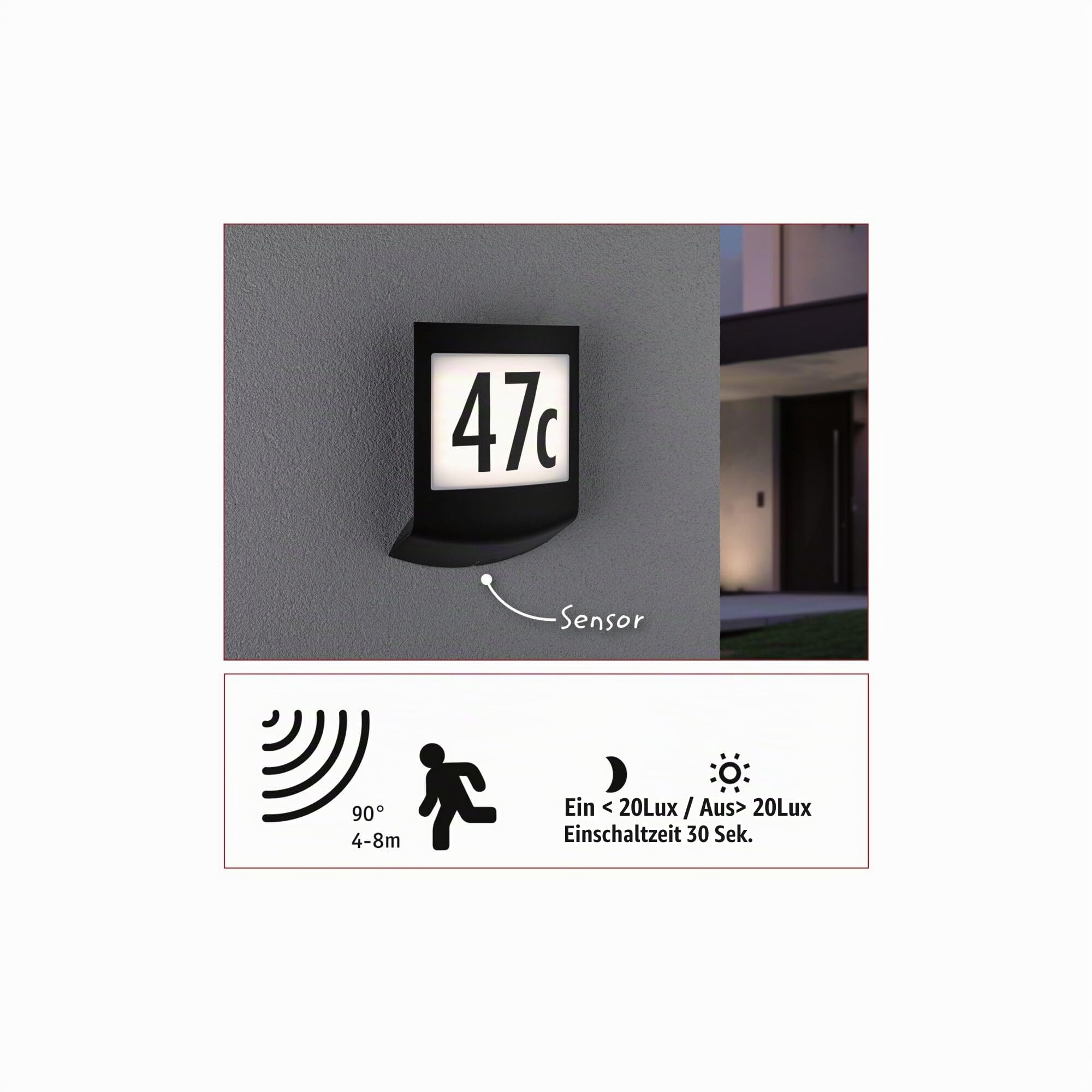 Paulmann Padea Außenwandleuchte anthrazit Sensor 8,5W