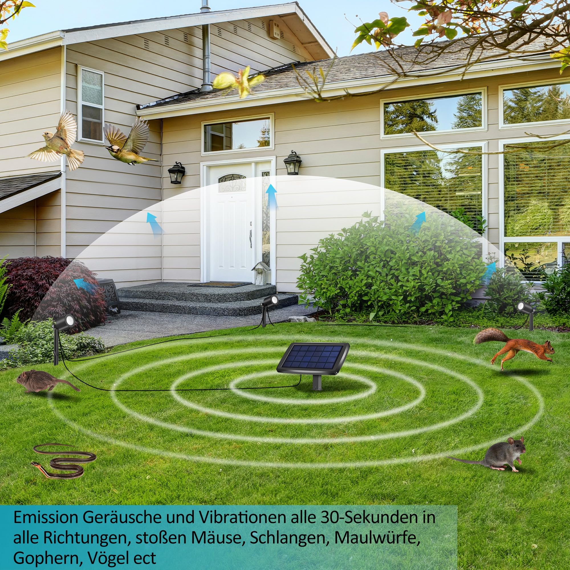 Phonar Solar Gartenstrahler mit Tiervertreiber RGB 3er Set