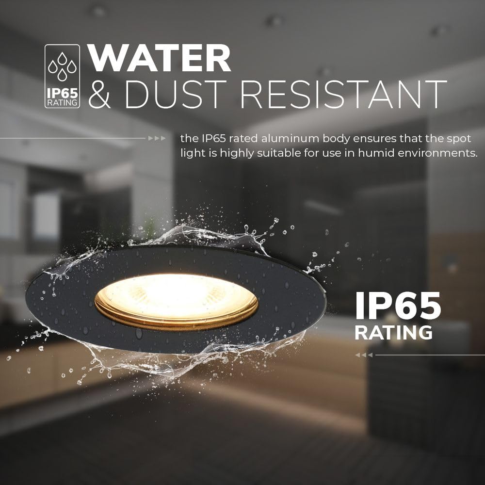 Hoftronic LED Einbaustrahler GU10 Schwarz 3er Set IP64 2700K