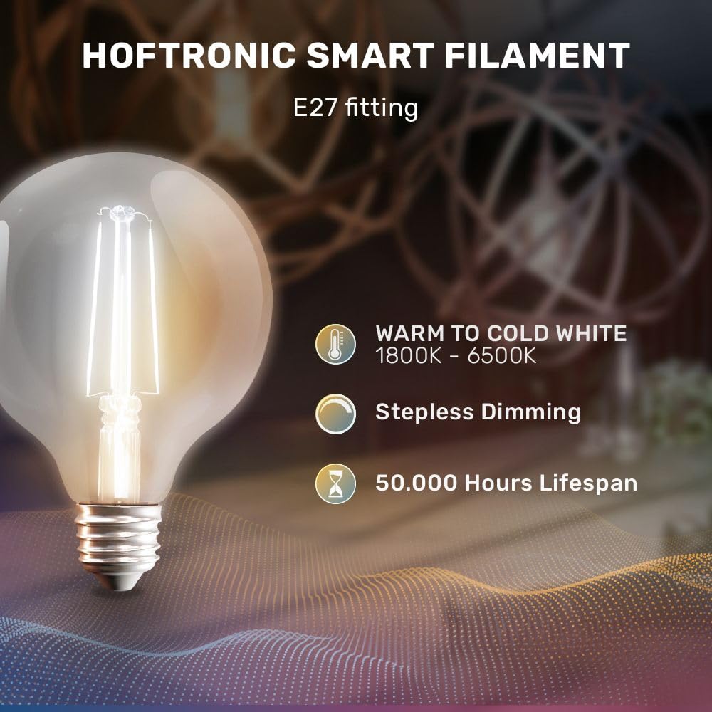 Hoftronic Smart Filament LED Lampe E27 G95 6er Set