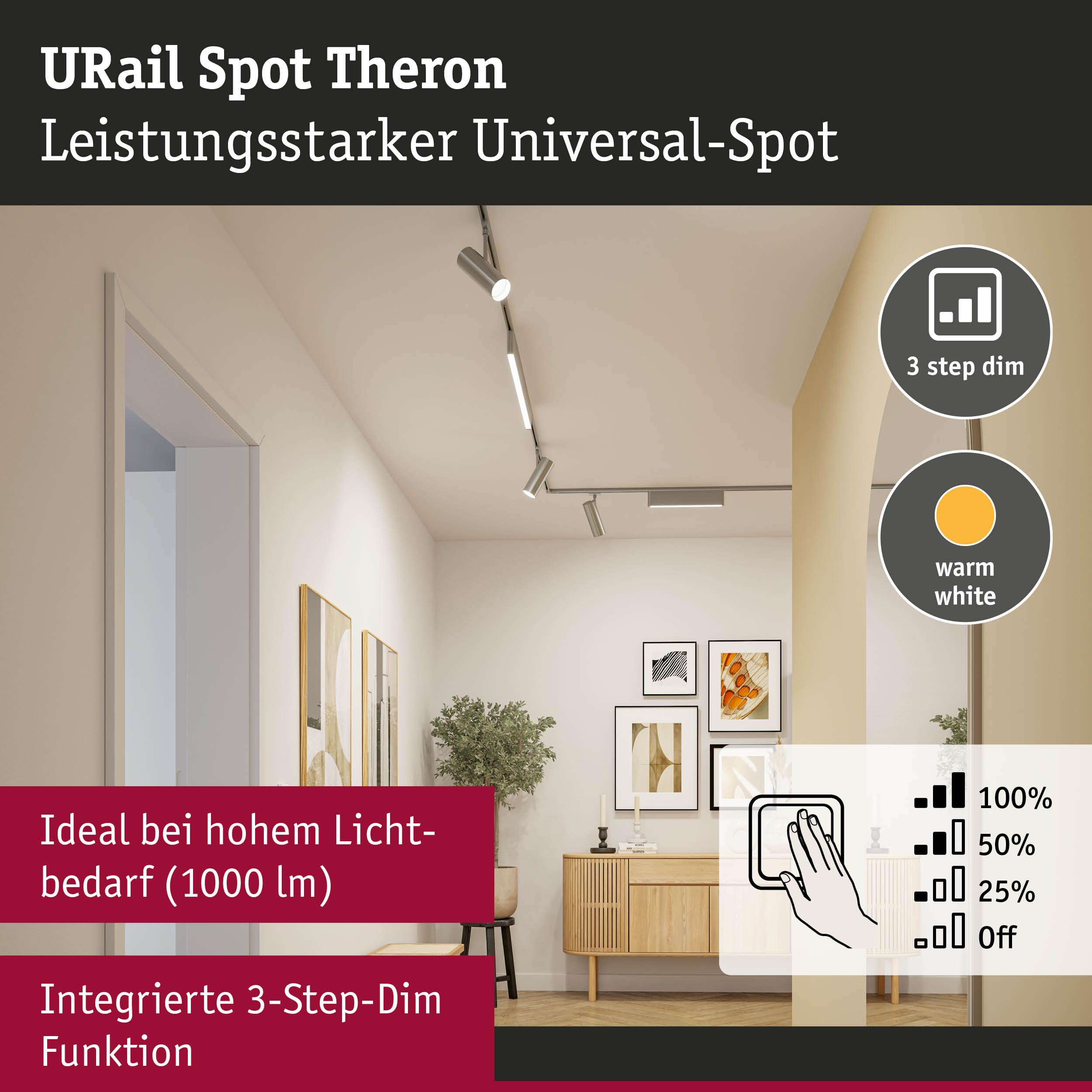Paulmann URail Theron 95694 Schienenspot Chrom matt 3000K