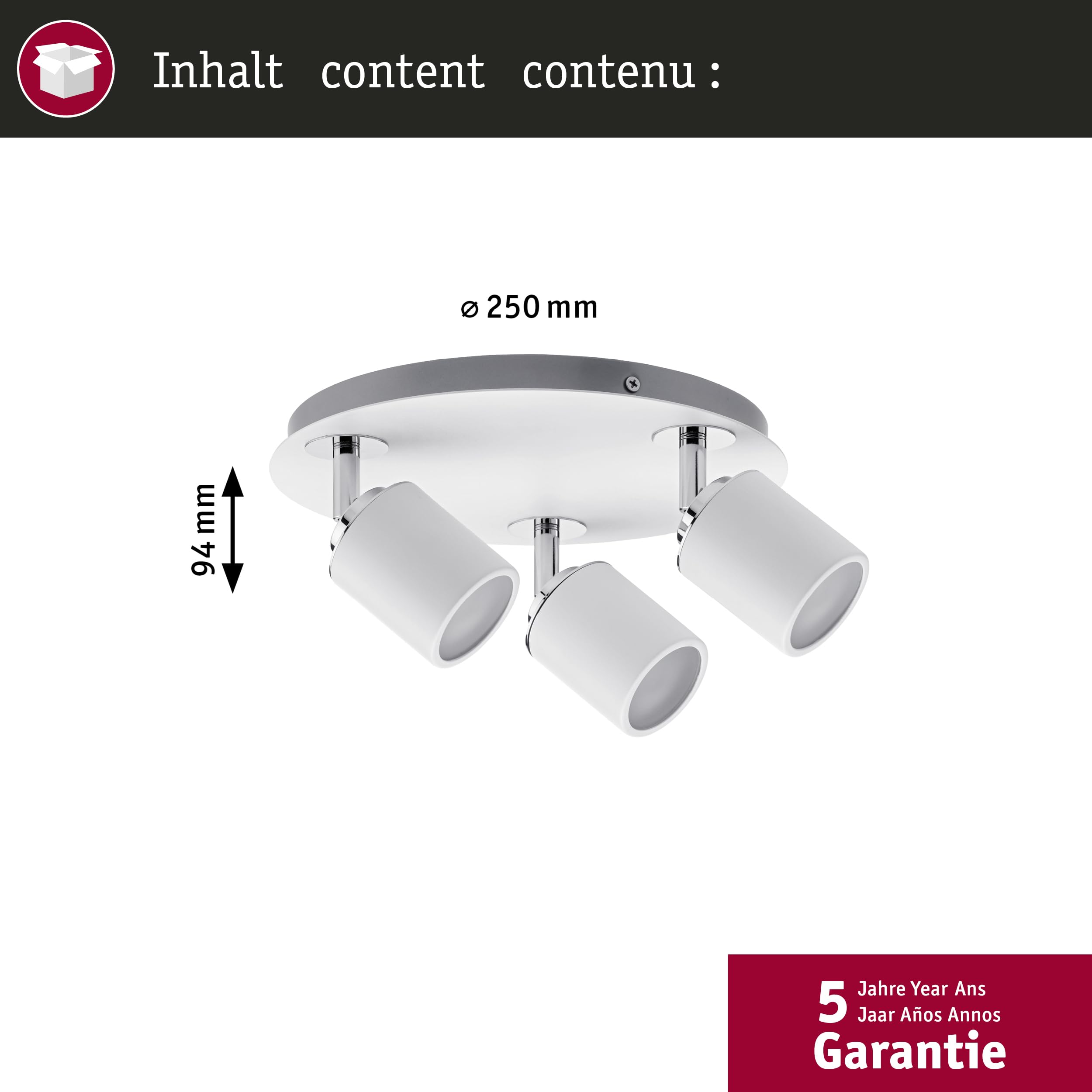 Paulmann Tube 66719 Spot Deckenleuchte GU10 3-flammig IP44
