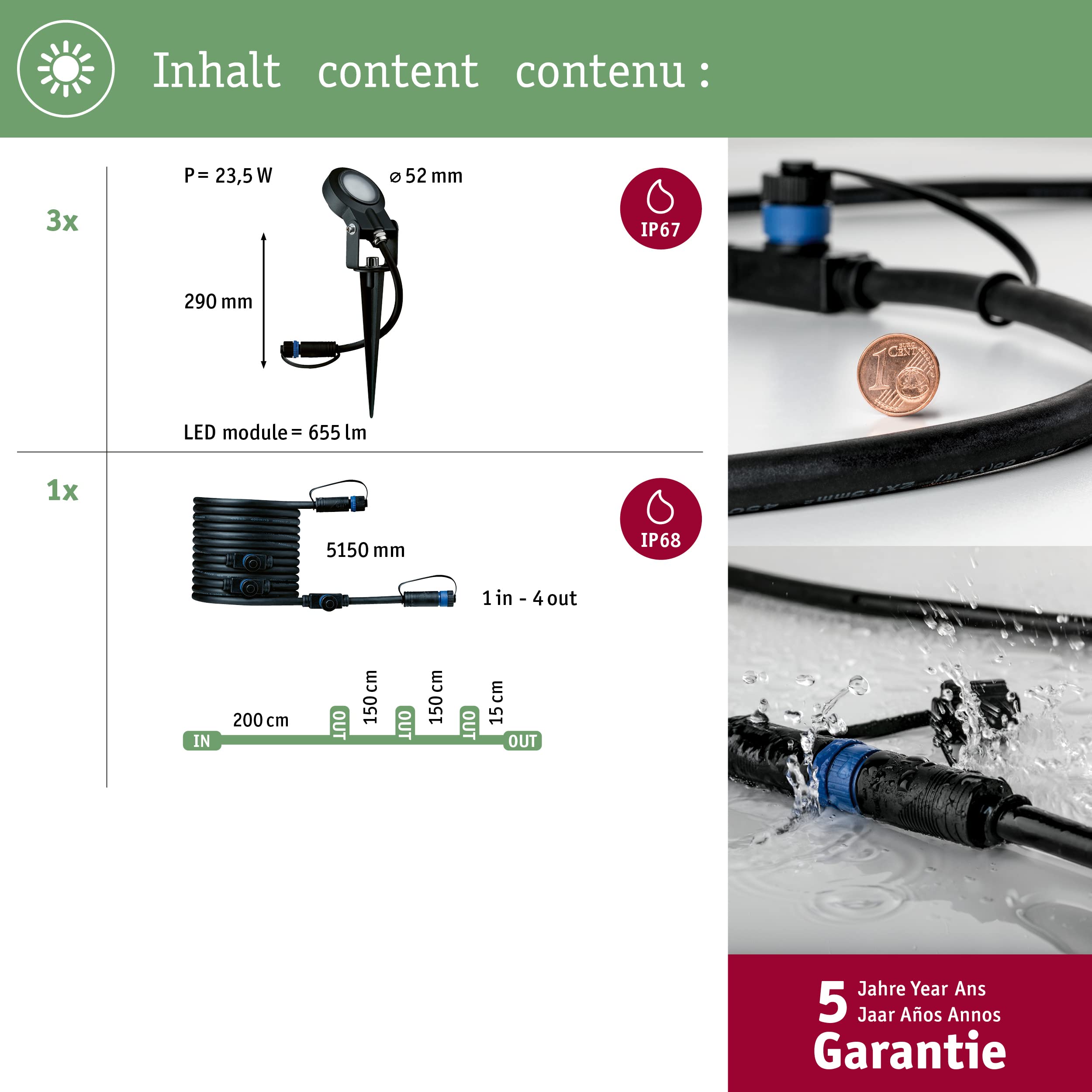 Paulmann 93689 Plug&Shine Sting Gartenspieß 3x6W anthrazit