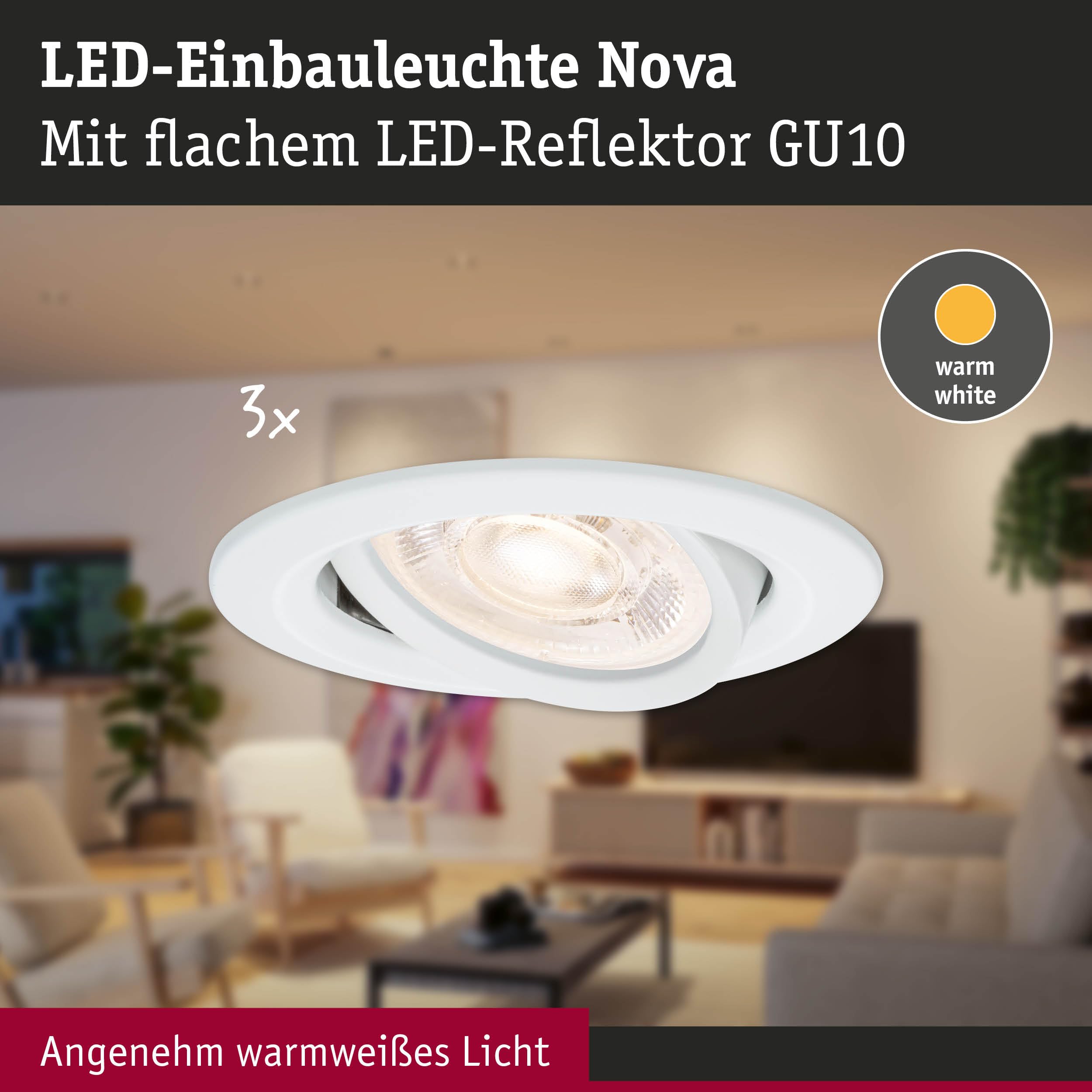 Paulmann Nova GU10 Flat schwenkbar Einbauleuchte 3er Weiß 2700K