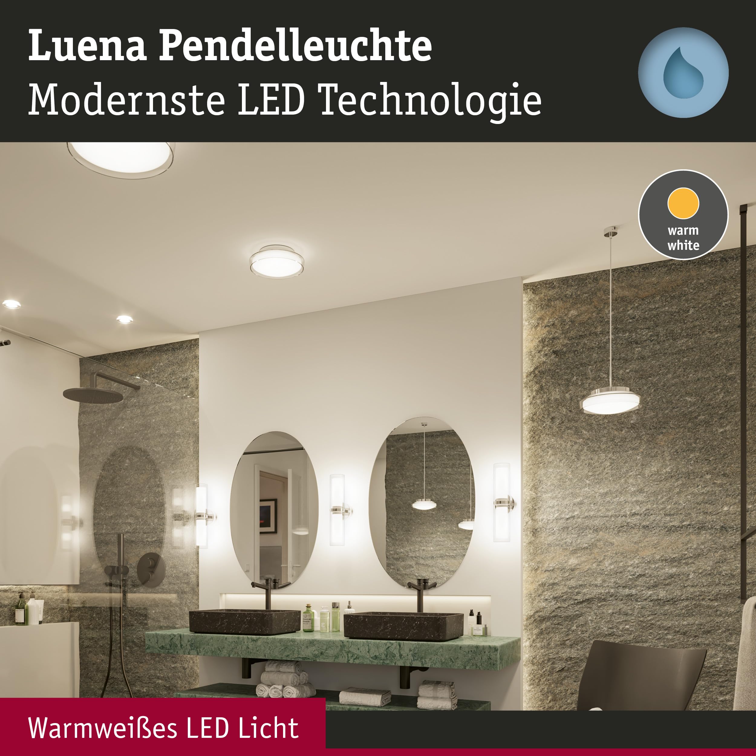 Paulmann Luena 71080 Pendelleuchte Chrom Glas IP44 3000K
