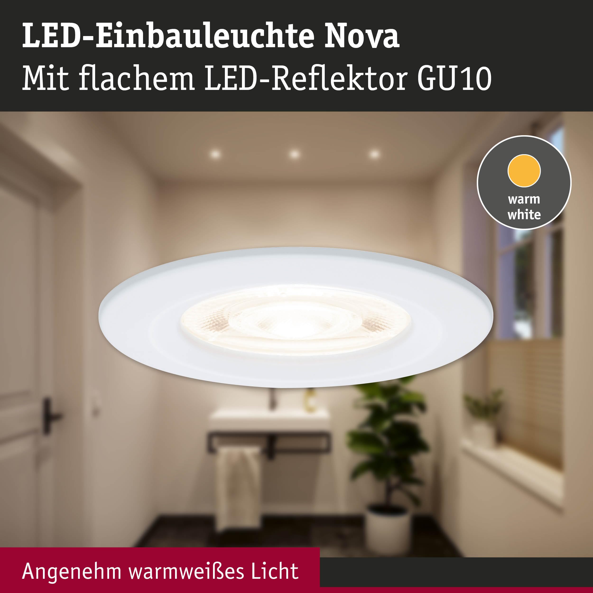 Paulmann Nova 92276 Einbauleuchte weiß starr 2700K warmweiß IP44