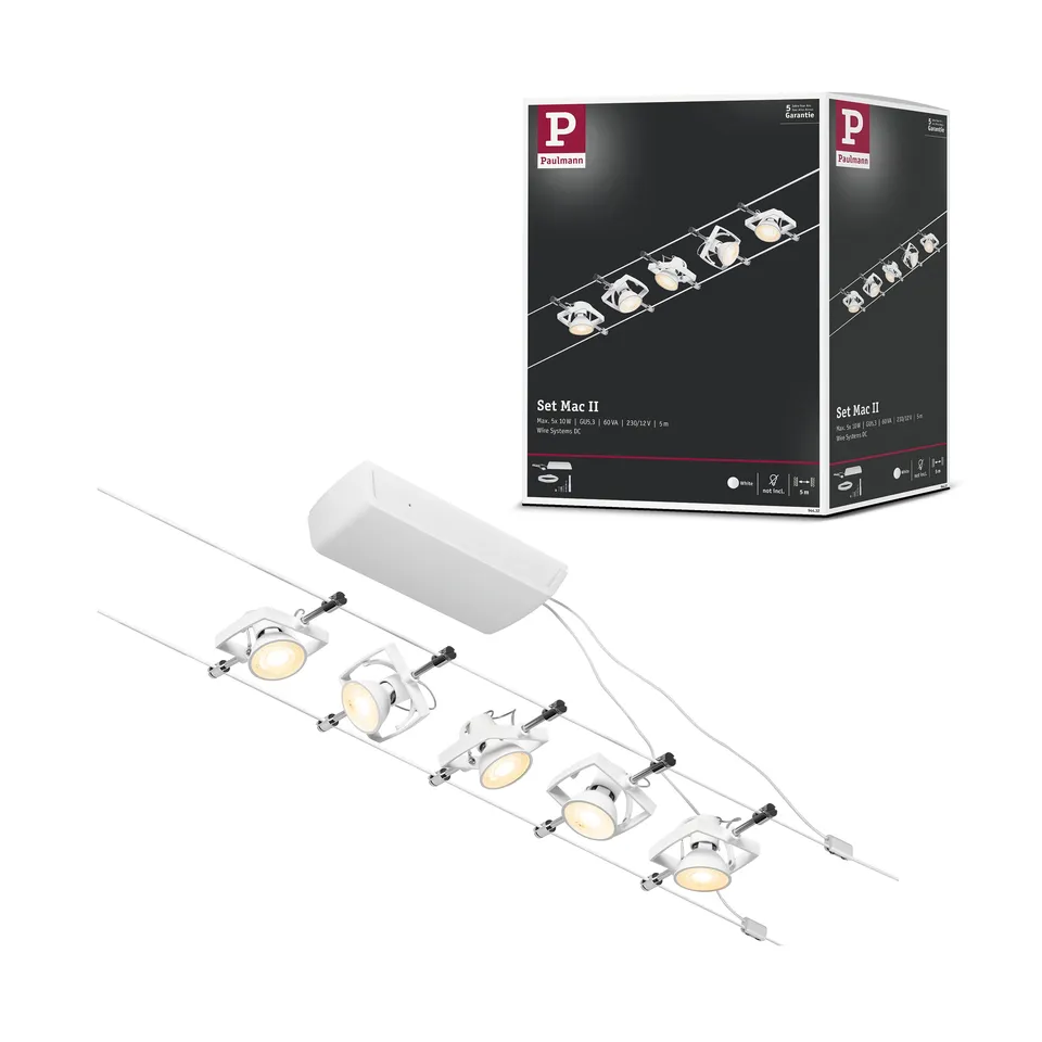 Paulmann CorDuo Mac II Seilsystem Set Weiß 5x10W