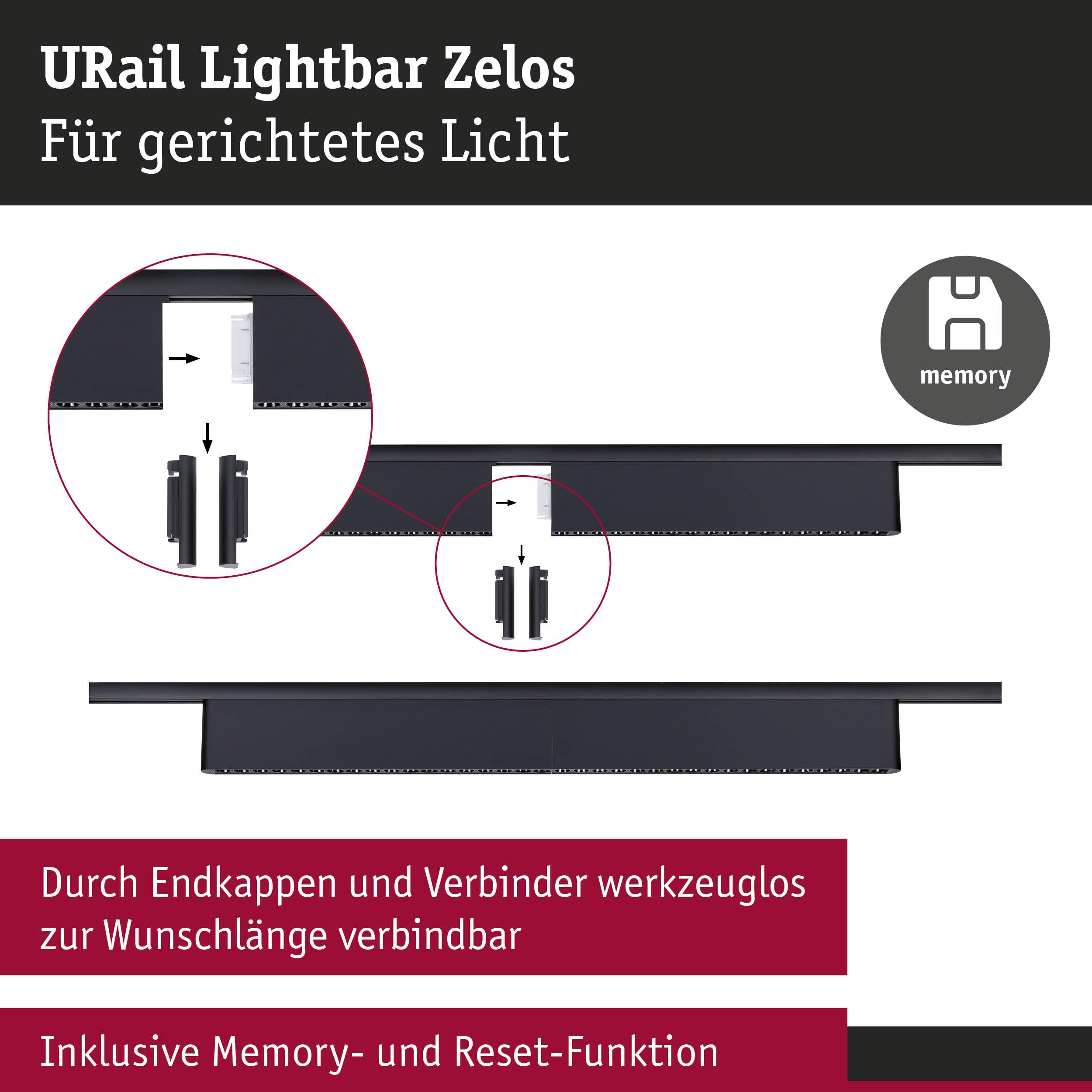Paulmann URail 95715 Lightbar Zelos 3000K Schwarz 1050lm