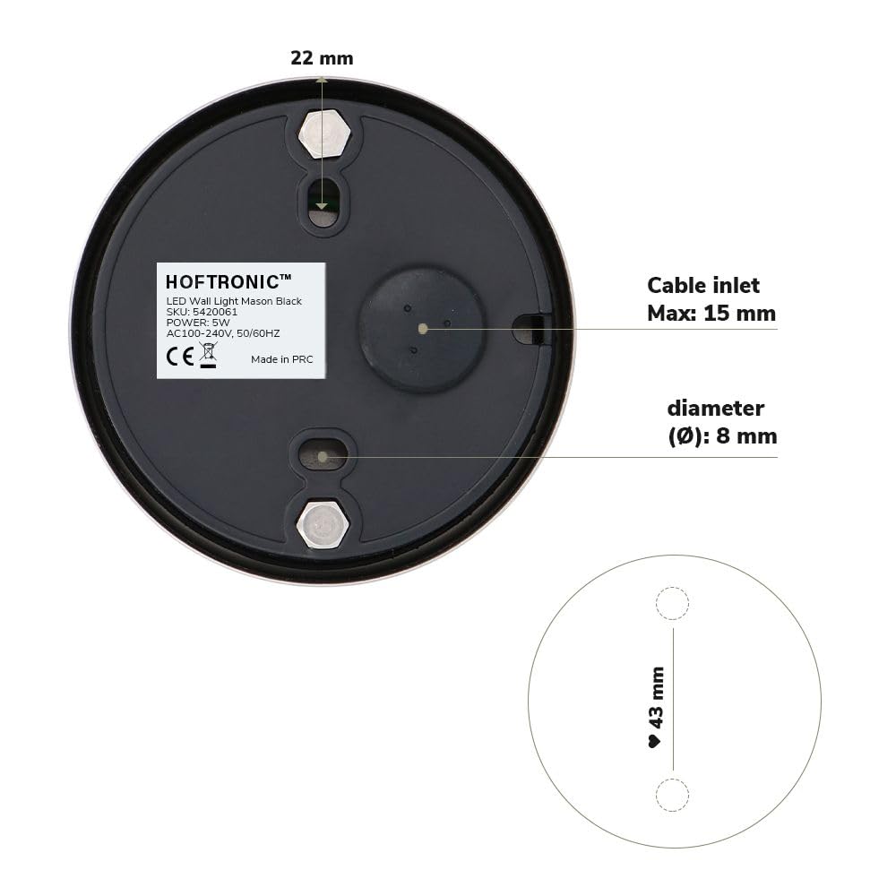 Hoftronic Mason Wandleuchte schwarz IP44 GU10 Downlight
