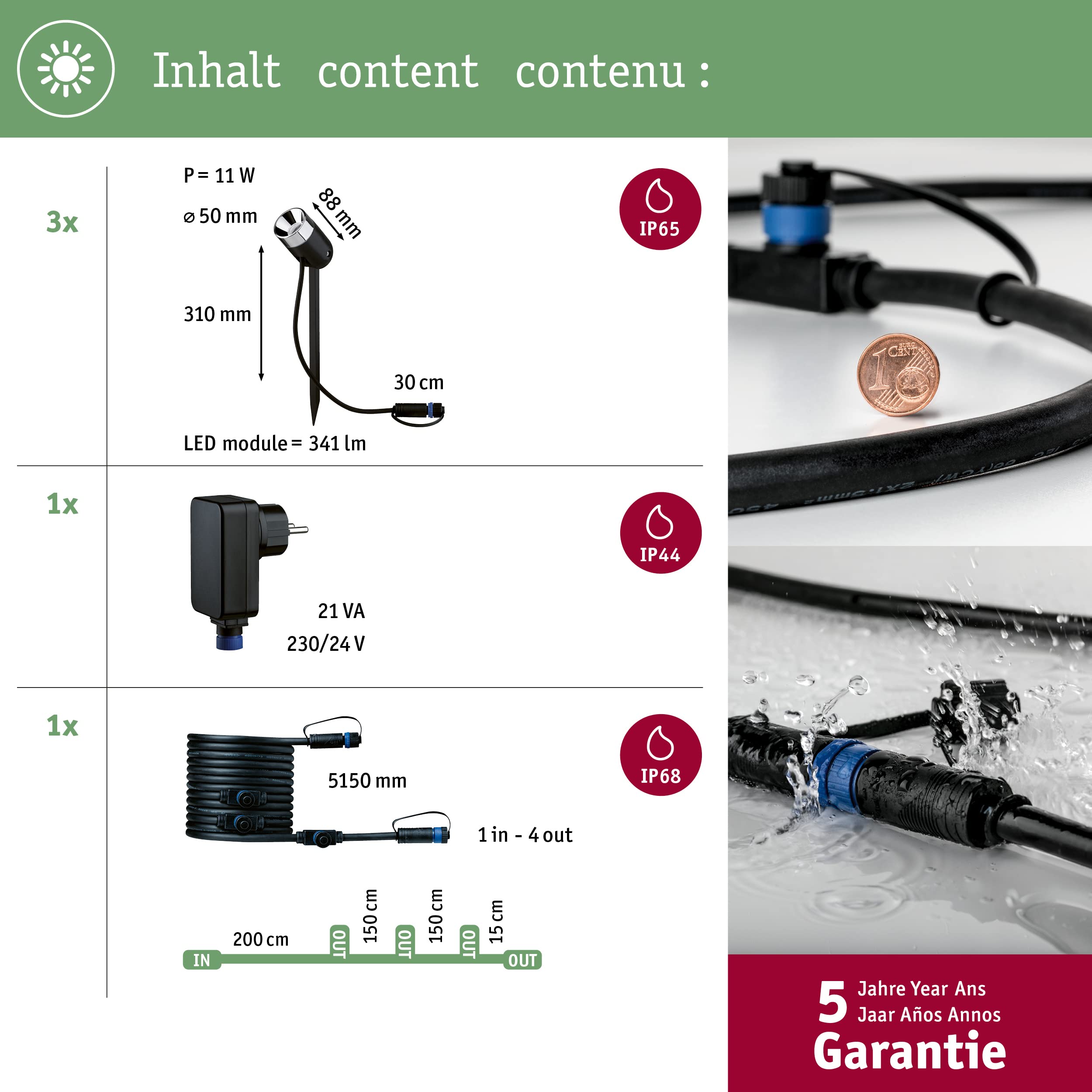 Paulmann Plug & Shine Pike 94242 LED Gartenstrahler Basisset 3000K