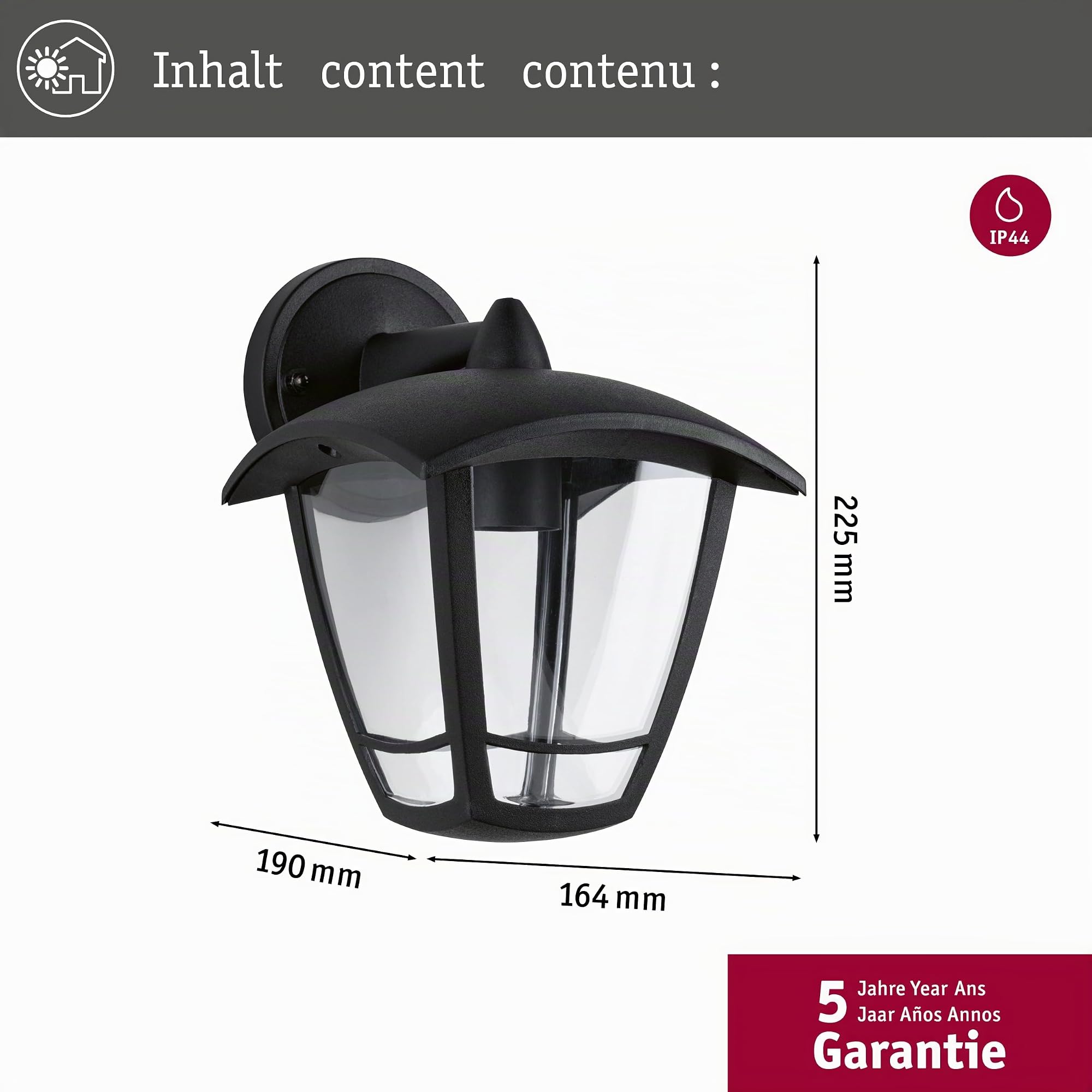 Paulmann Classic Curved 94392 Außenwandleuchte E27 225mm schwarz