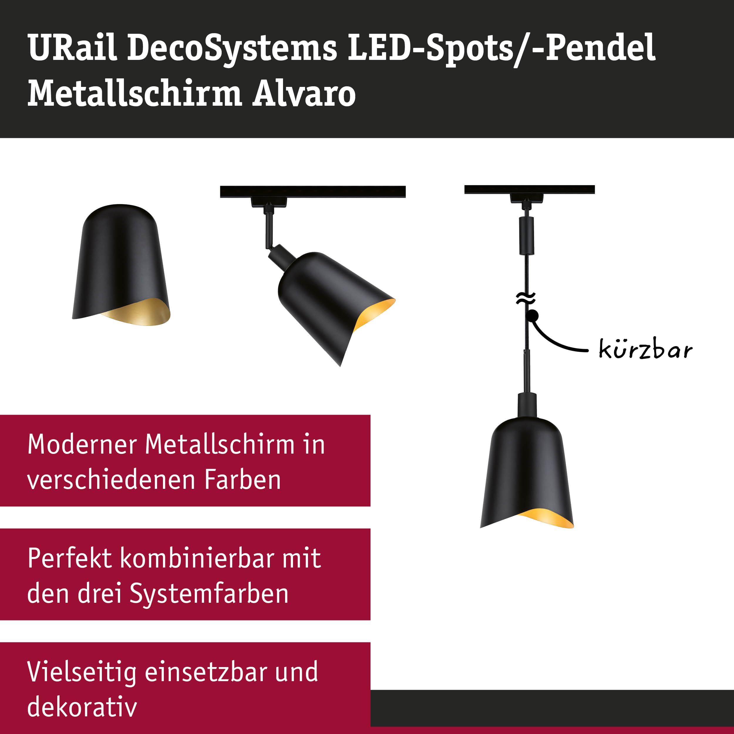 Paulmann URail Alvaro 95604 Schirm Schwarz Gold 144mm