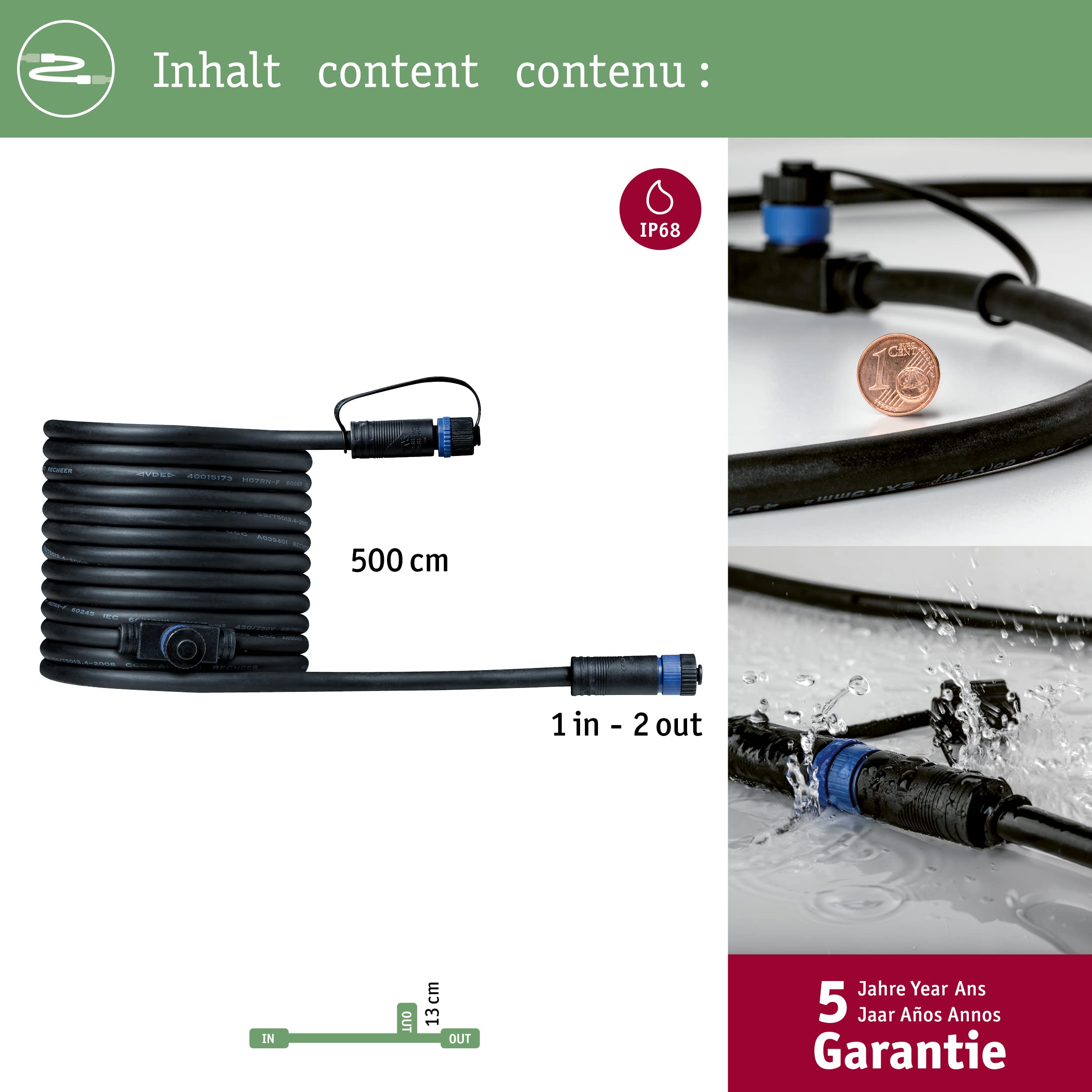 Paulmann Plug & Shine 93927 Verbindungskabel 5m Schwarz IP68