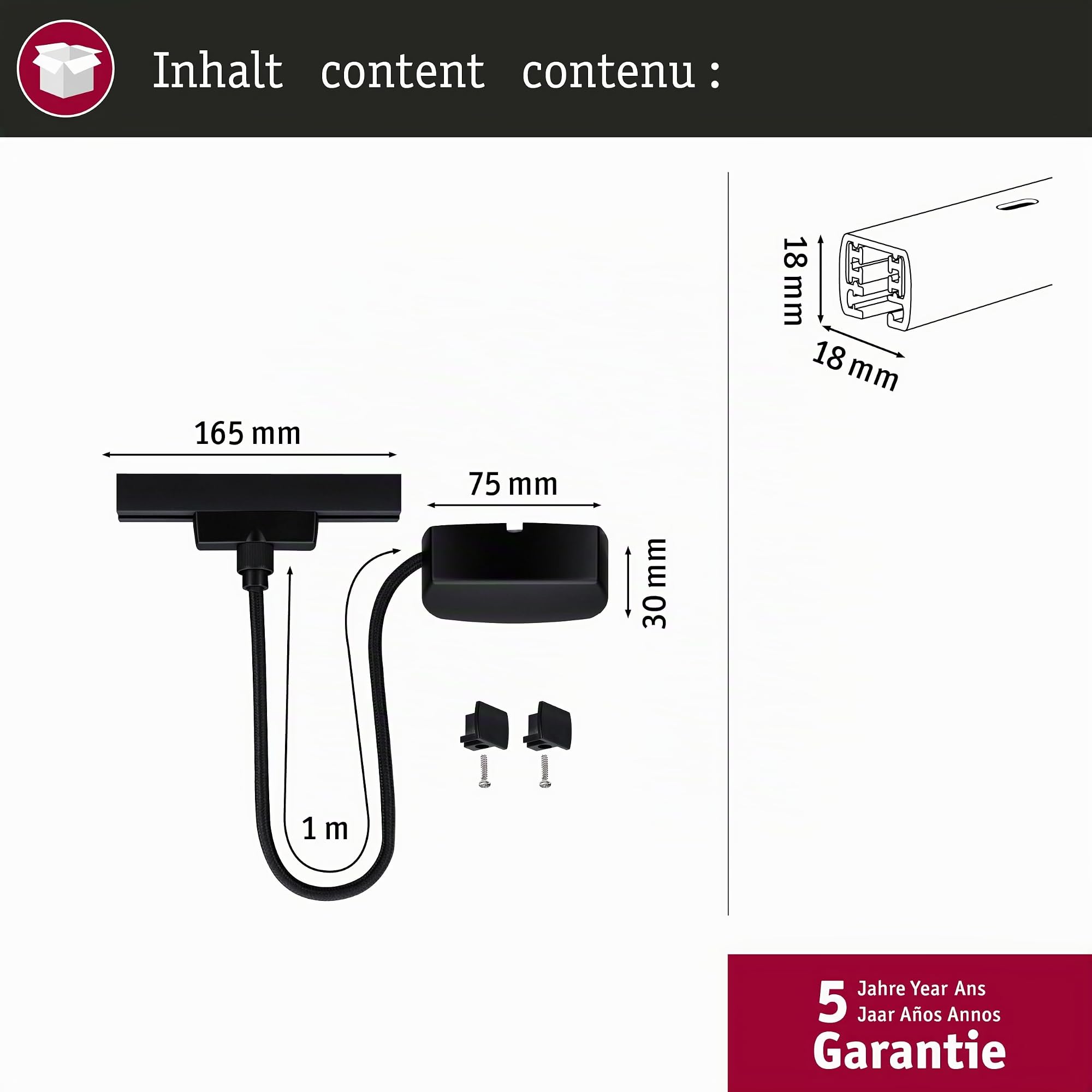Paulmann URail 96916 Einspeisung Kabel 1m Schwarz matt