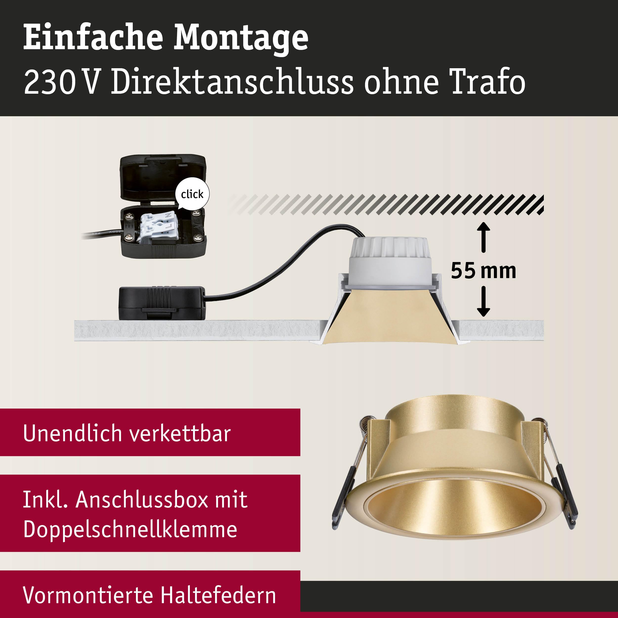 Paulmann Cole 98201 Einbauleuchte gold 6er-Set IP44