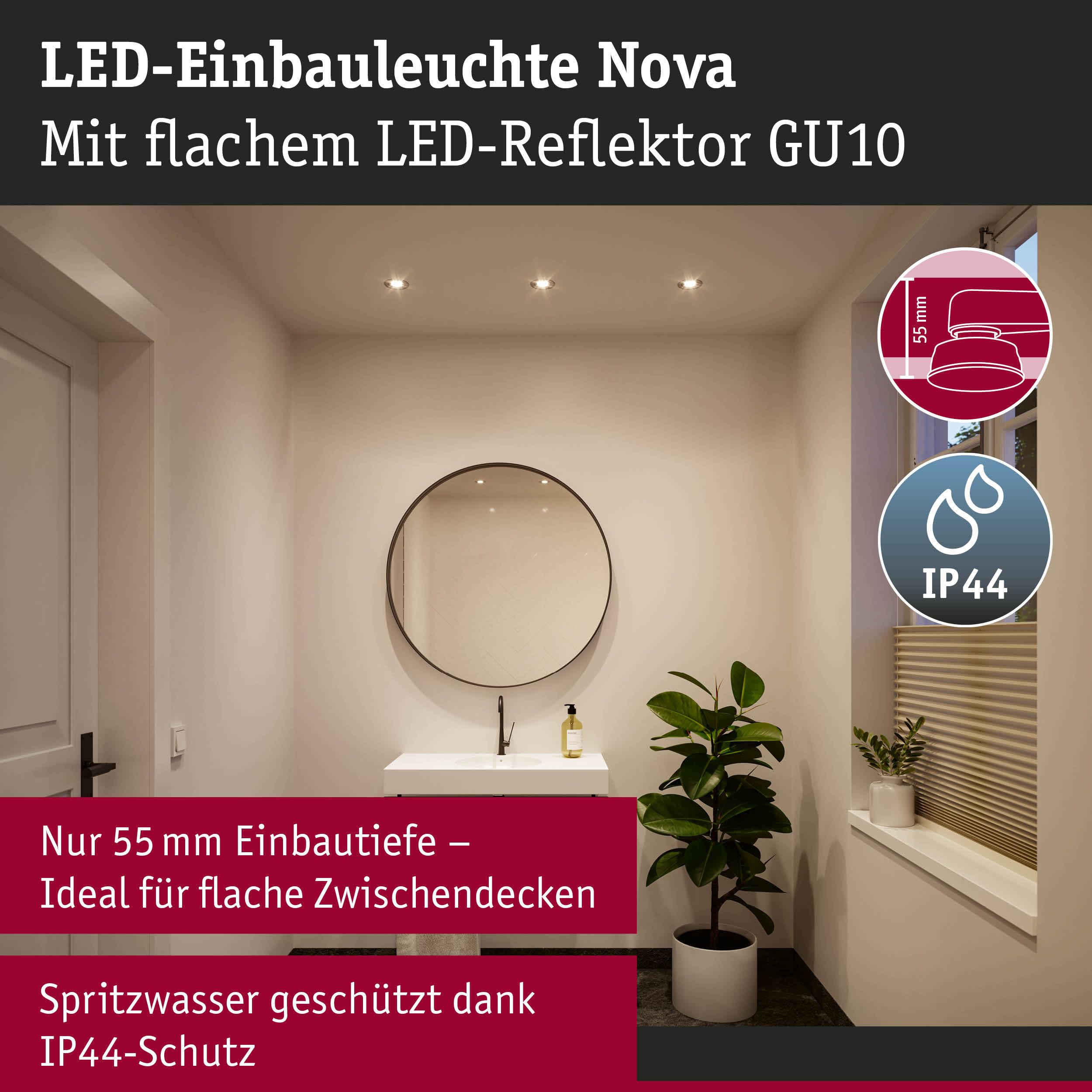 Paulmann Nova 92310 Einbauleuchten chrom 3er-Set 2700K warmweiß