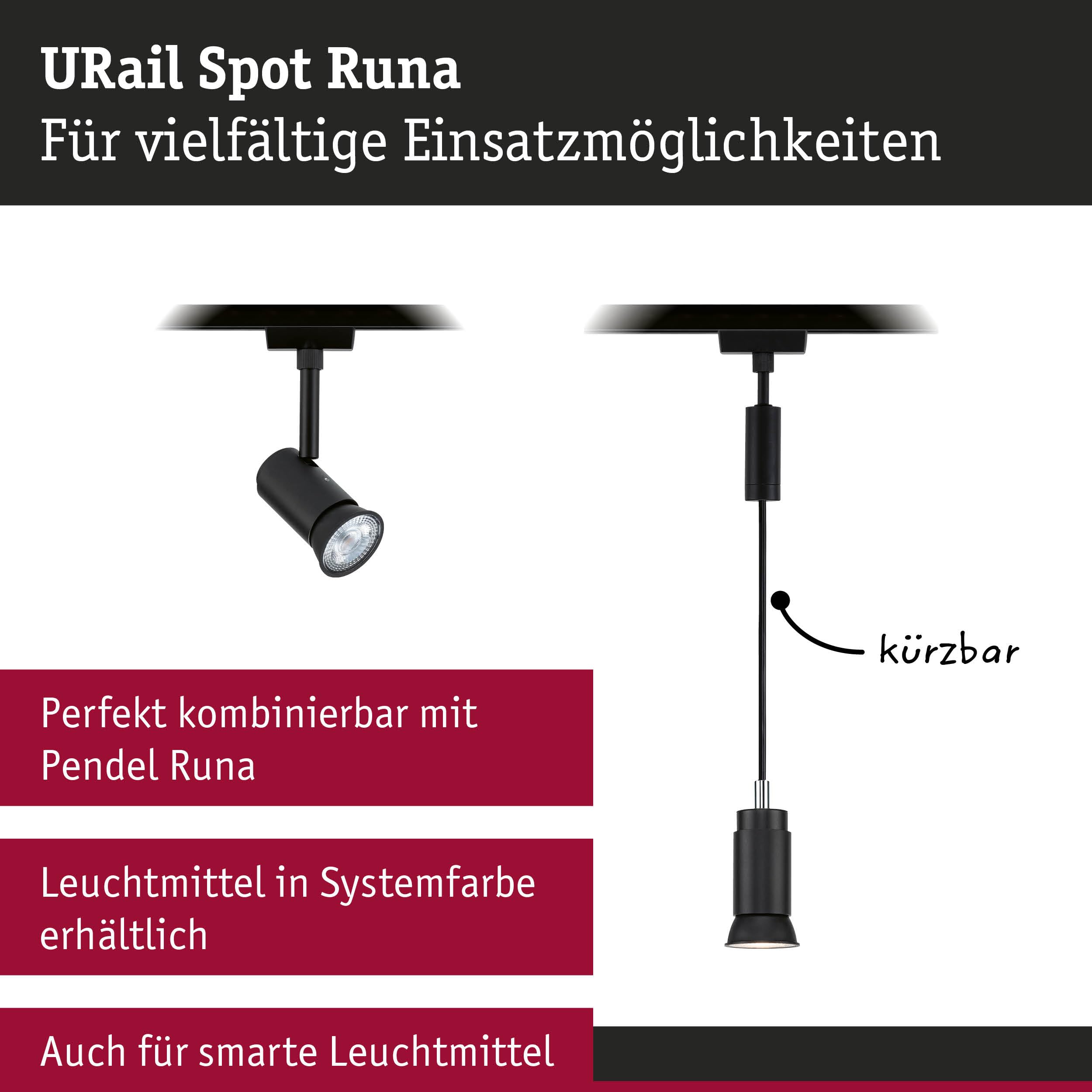 Paulmann URail Runa 95621 Schienenspot schwarz GU10