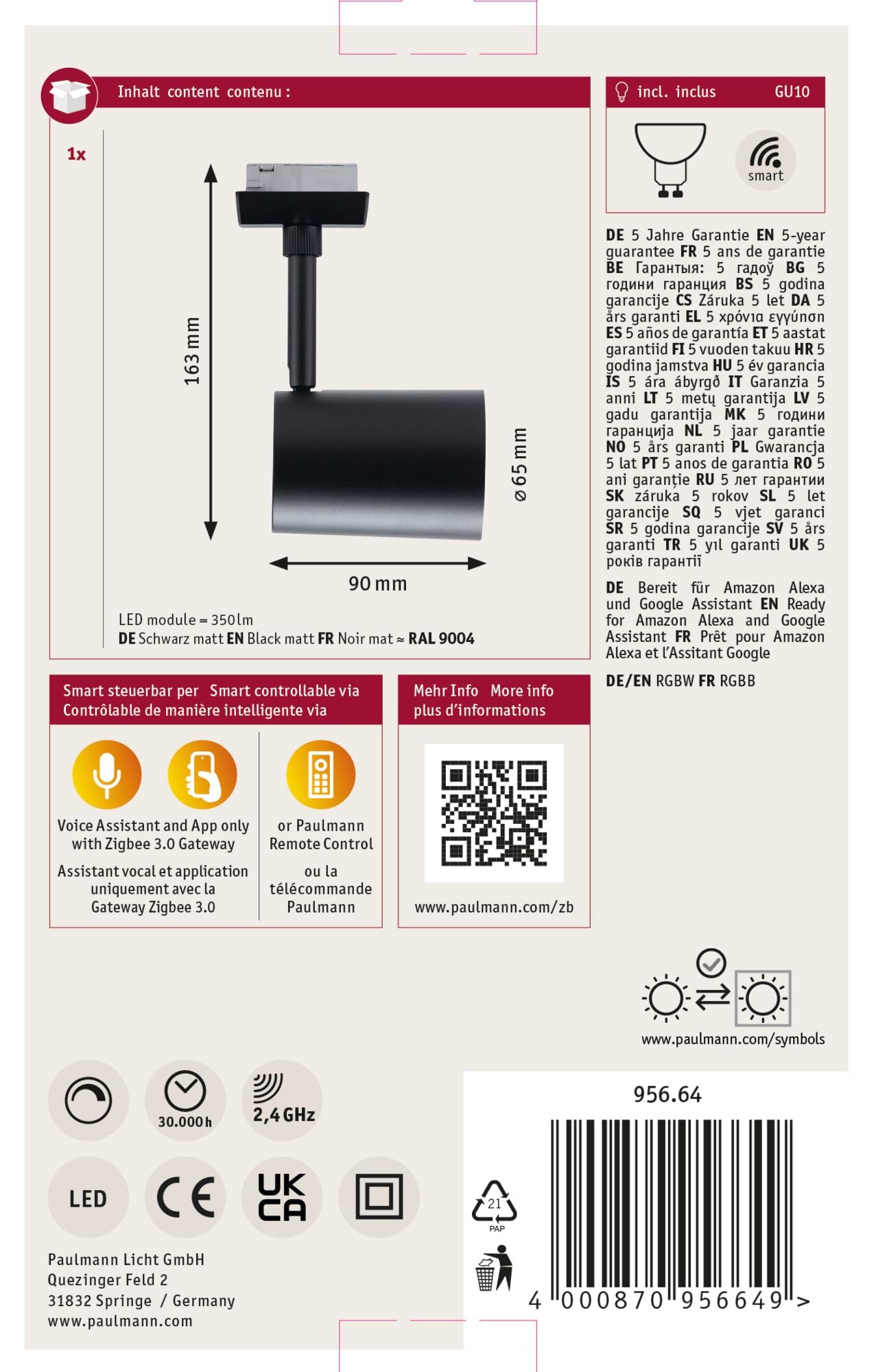 Paulmann URail Luxe 95664 Schienenspot RGBW Schwarz