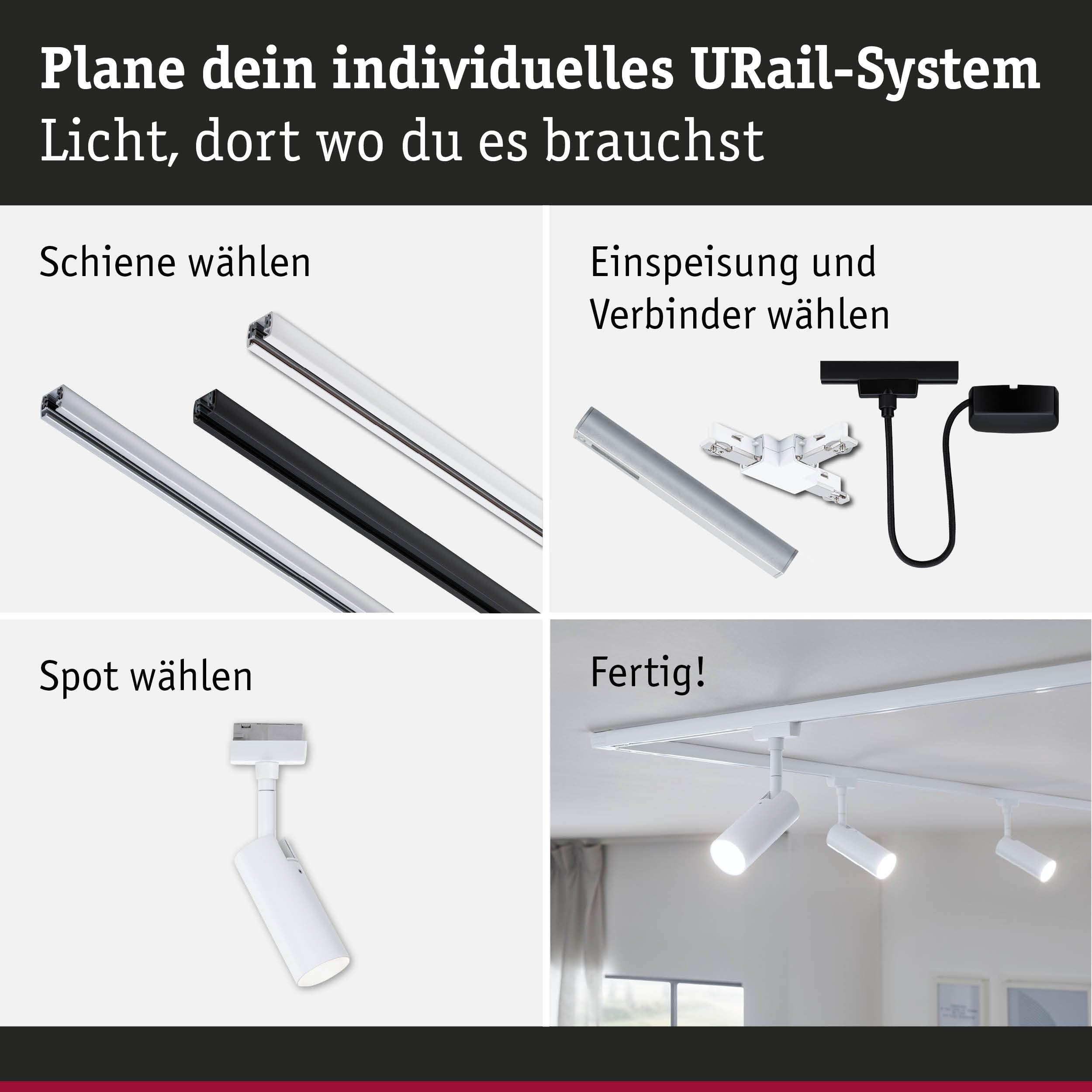 Paulmann URail 5243 Schienenspot Tubo Starterset Weiß 3000K