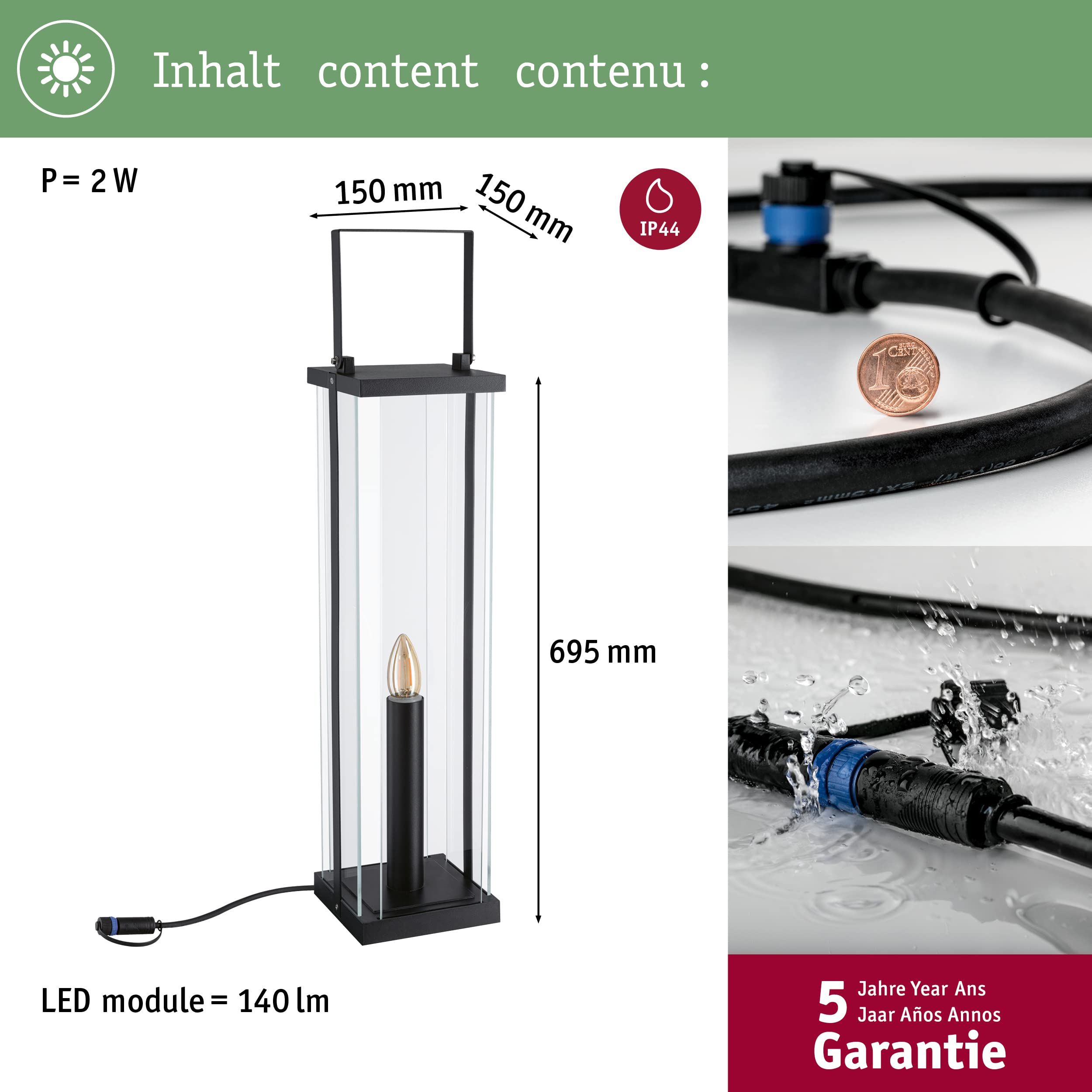 Paulmann Plug & Shine 94317 Laterne 56cm anthrazit IP44