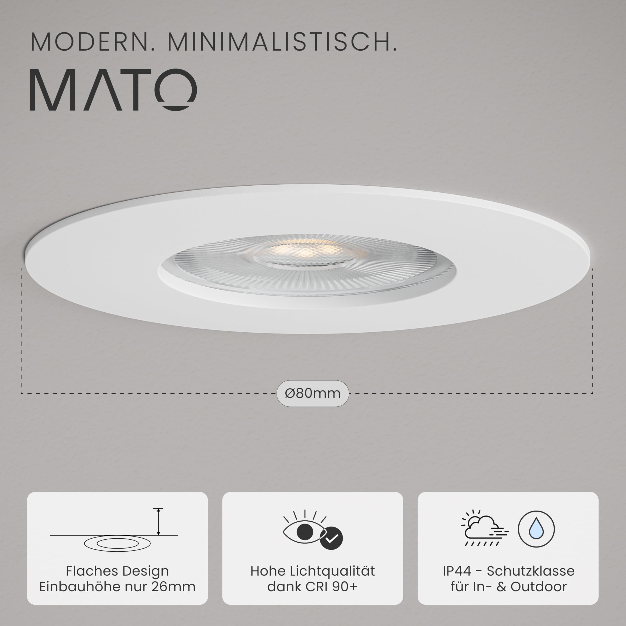 MATO LED Einbaustrahler 68mm 6er Set dimmbar IP44