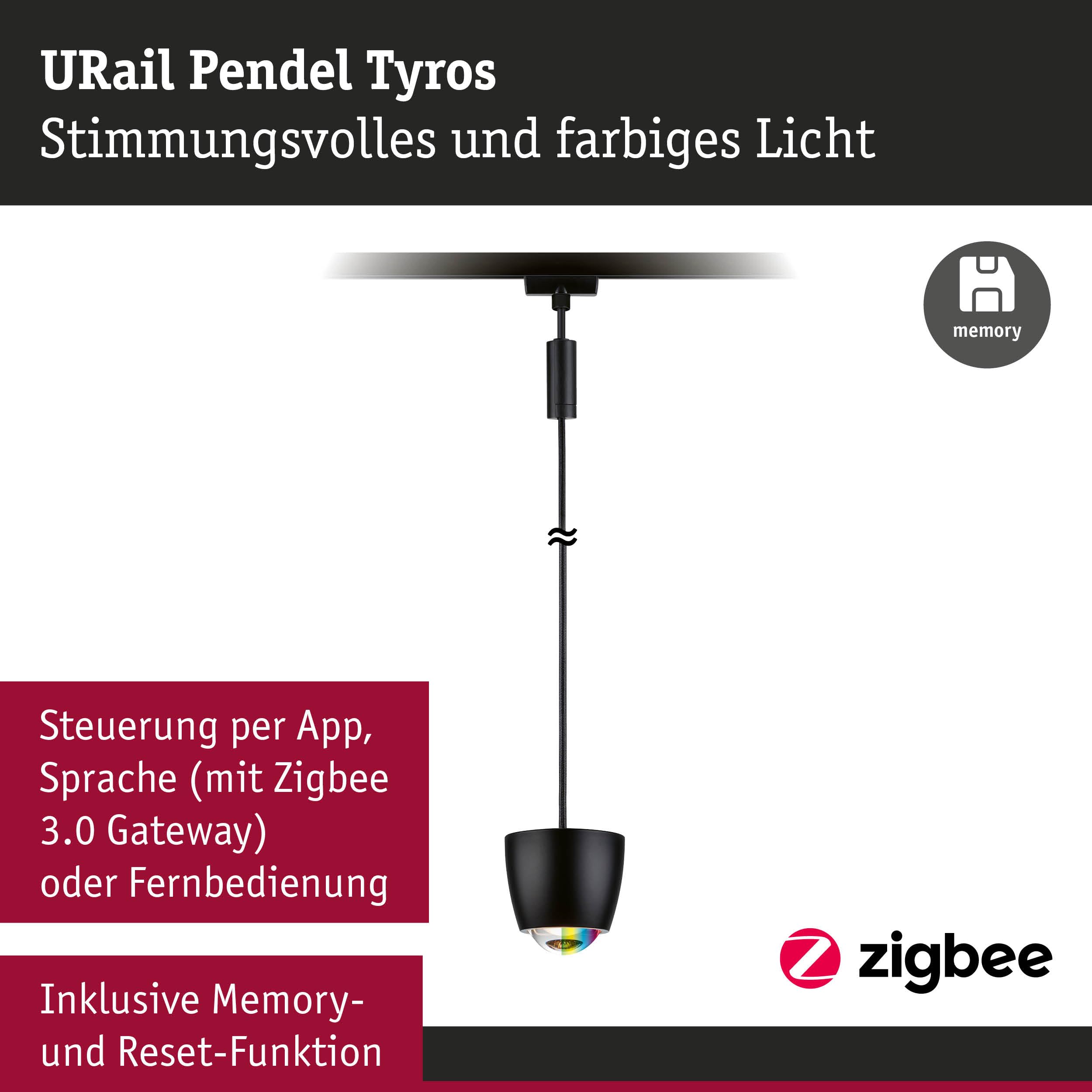 Paulmann URail 95684 Pendel Tyros RGBW Schwarz 200lm