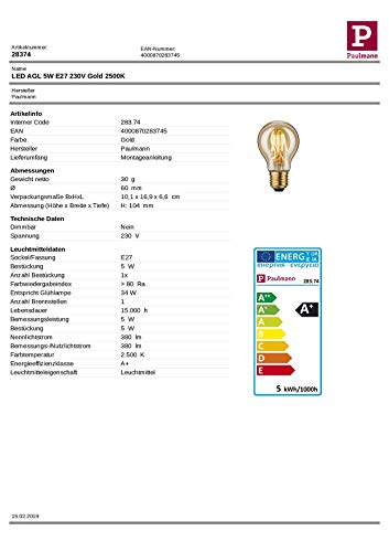 Paulmann 28374 LED Allgebrauchslampe E27 5W Gold warmweiß