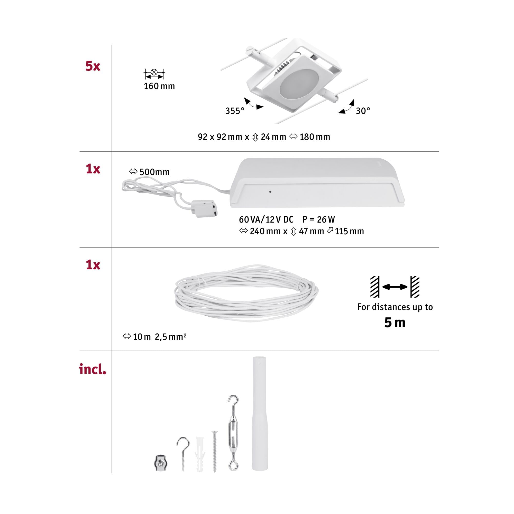 Paulmann CorDuo Seilsystem 94422 Set 5x4,5W Weiß