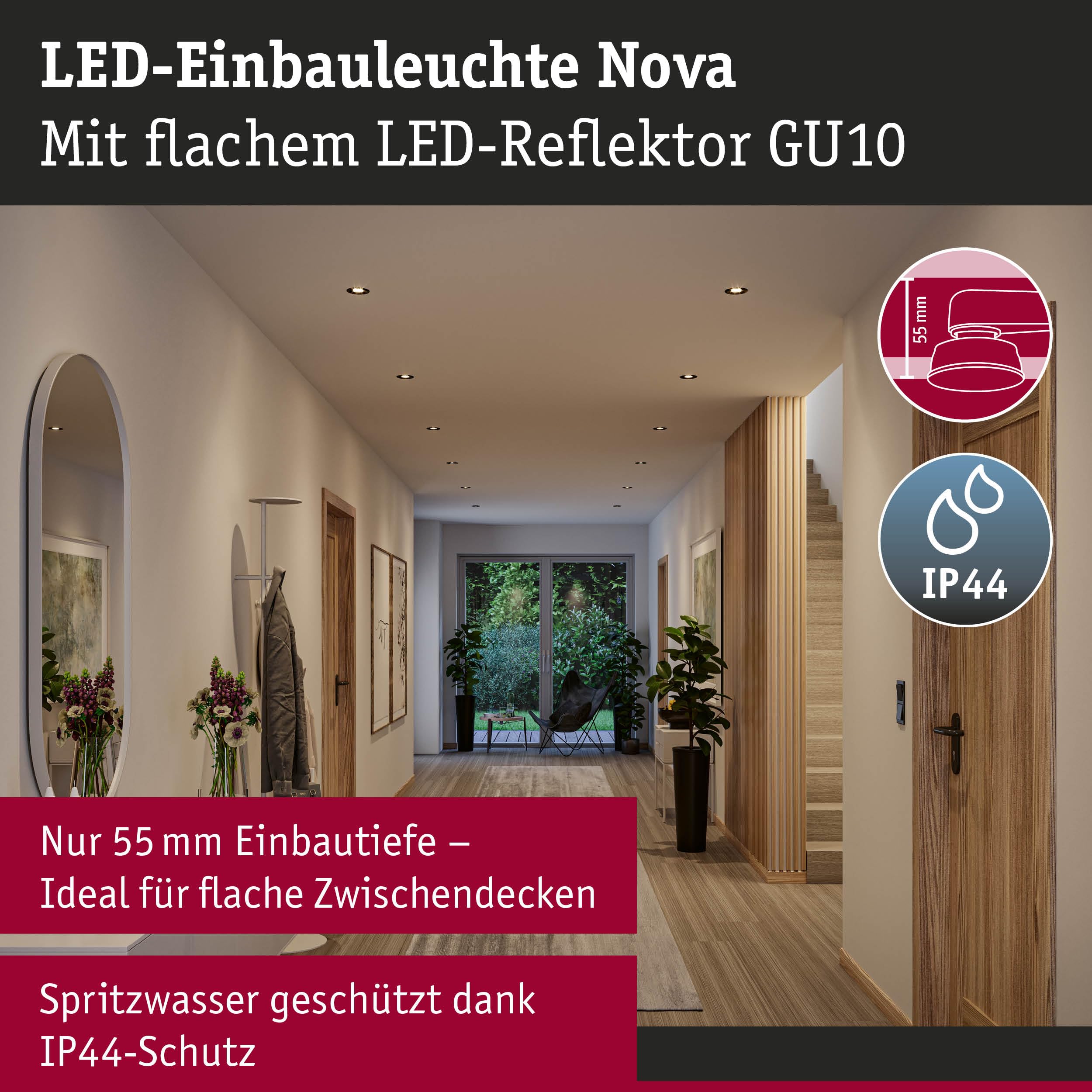 Paulmann Nova GU10 Flat schwenkbar Einbauleuchte 3er Schwarz 2700K