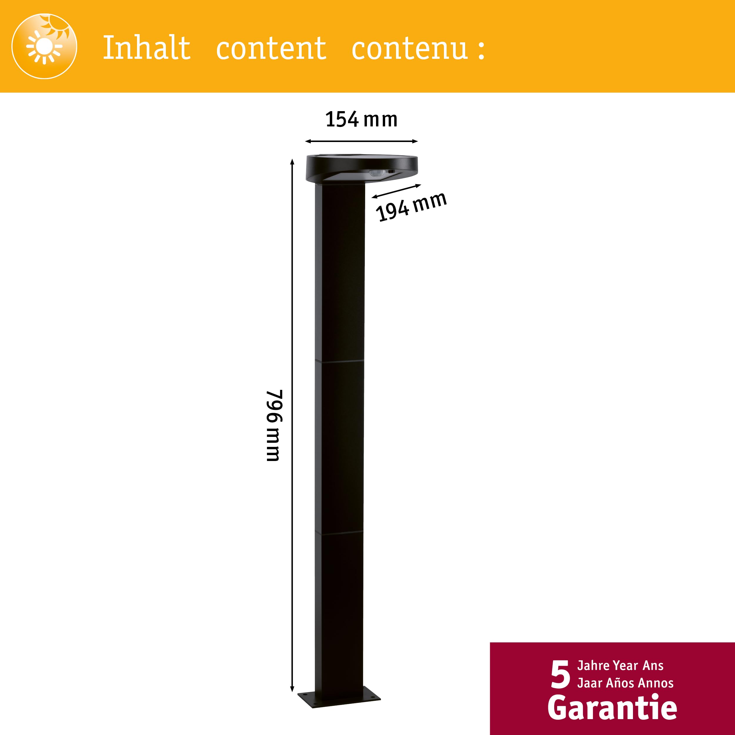 Paulmann Ryse 94249 Solar Pollerleuchte Sensor IP44