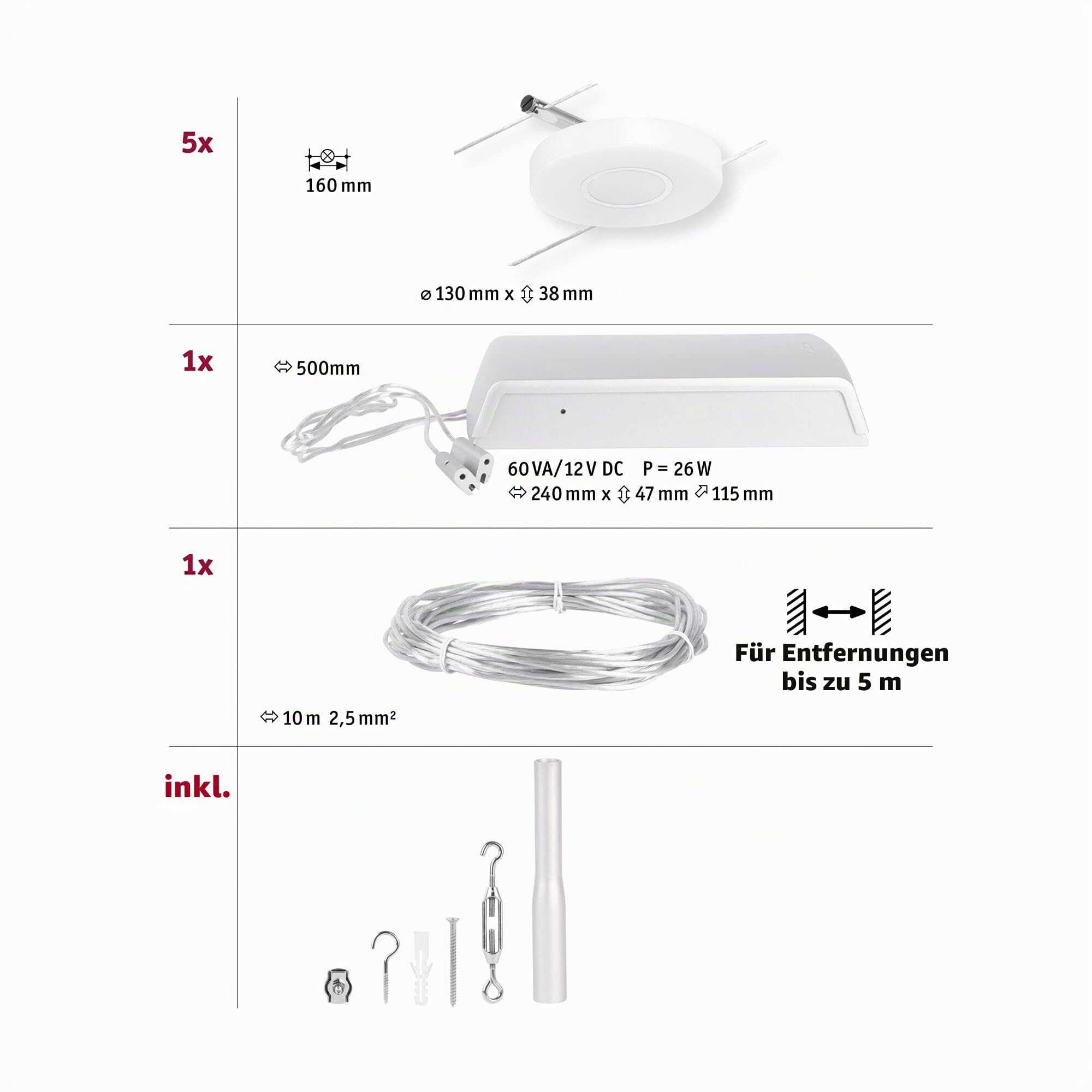 Paulmann Wire DiscLED Seilsystem 5x4,5W Chrom