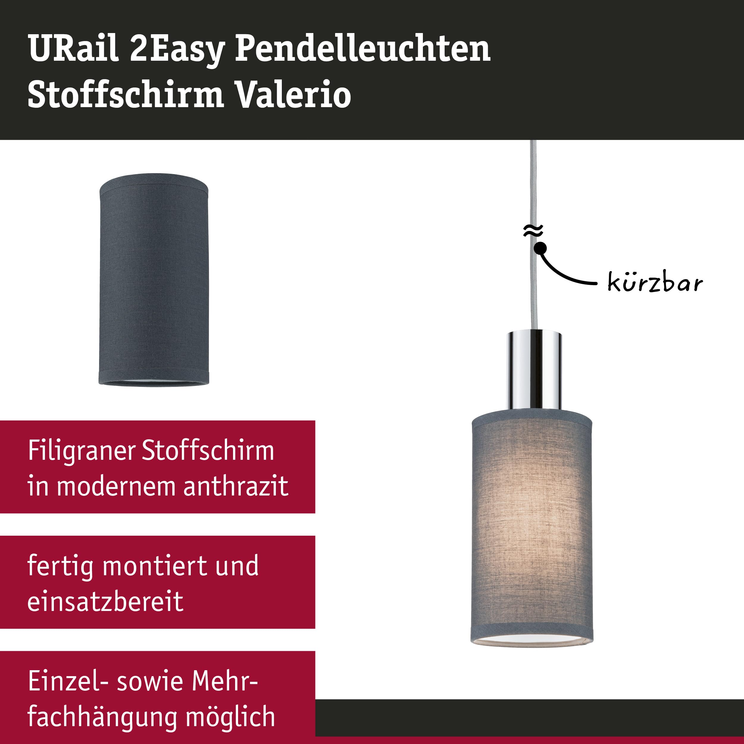 Paulmann URail Valerio 2Easy Lampenschirm Anthrazit 100mm