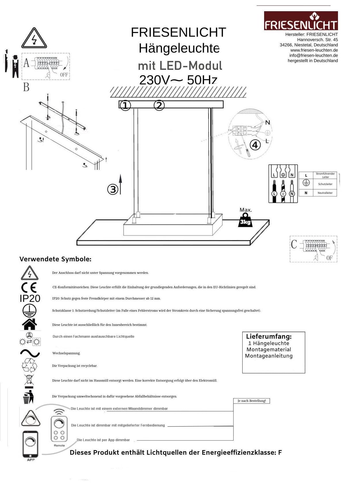 Friesenlicht Emma Pendelleuchte Eiche 120cm 2 LED-Leisten dimmbar