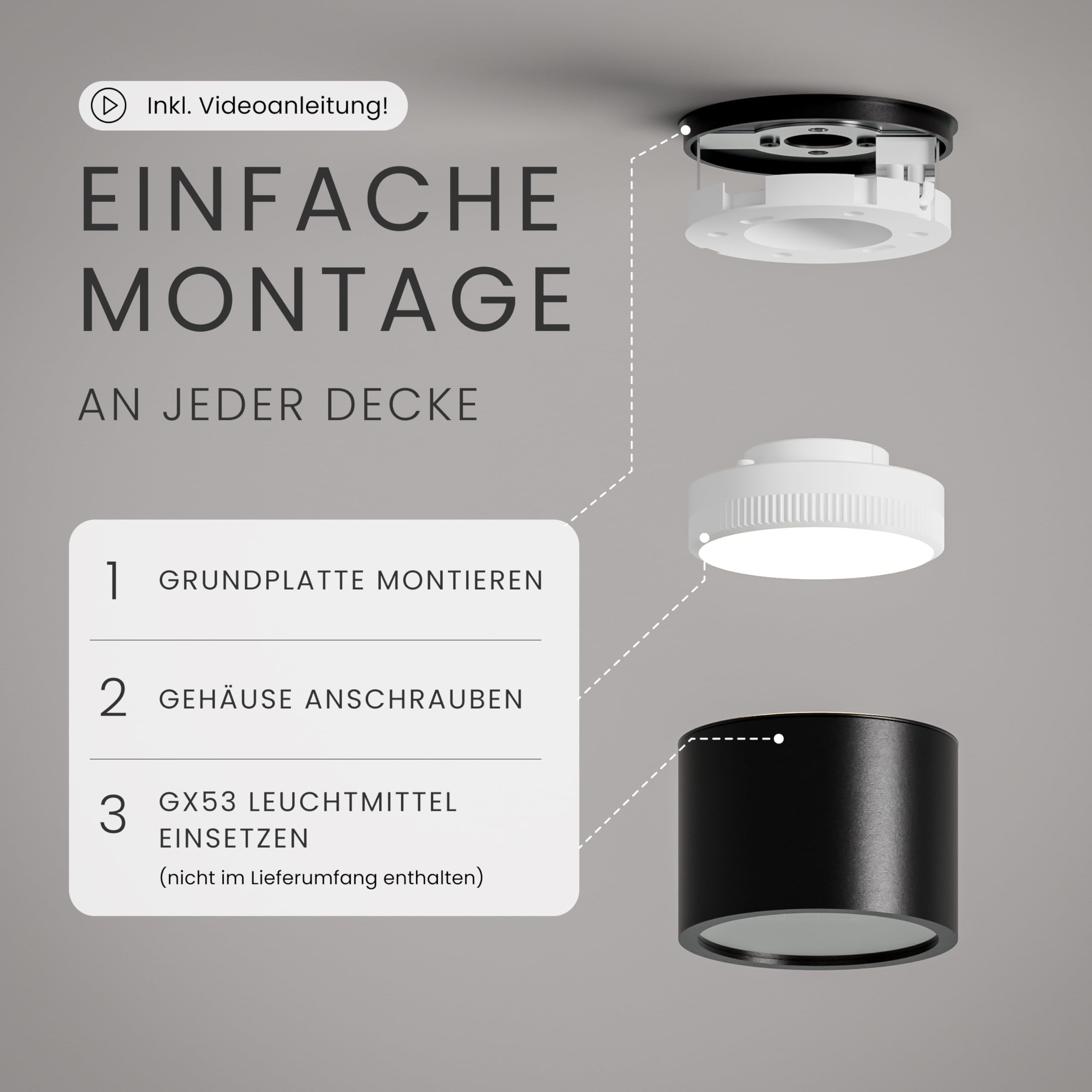 MATO GX53 Aufbauspot 3er-Set IP44 schwarz Ø80x60mm