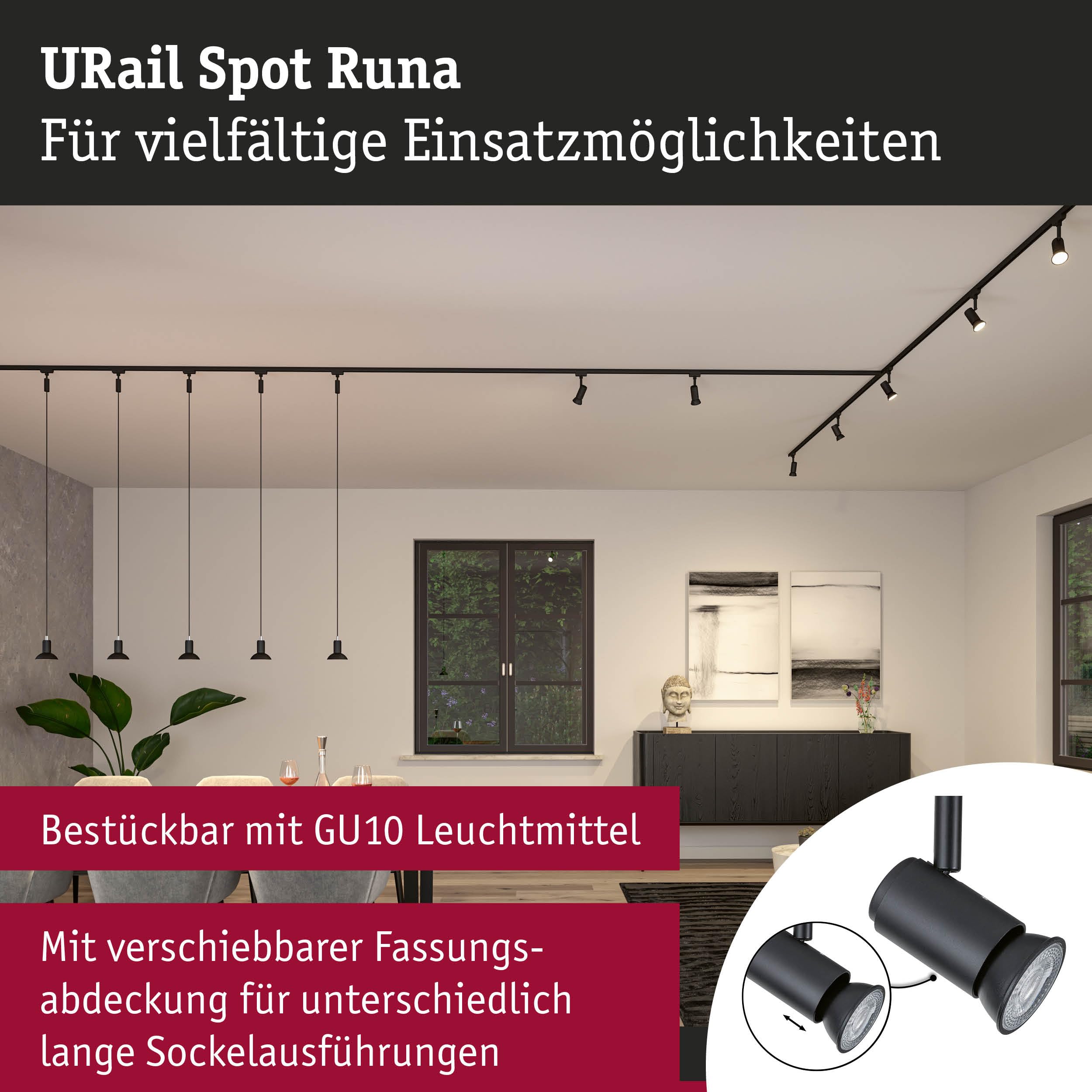 Paulmann URail Runa 95621 Schienenspot schwarz GU10