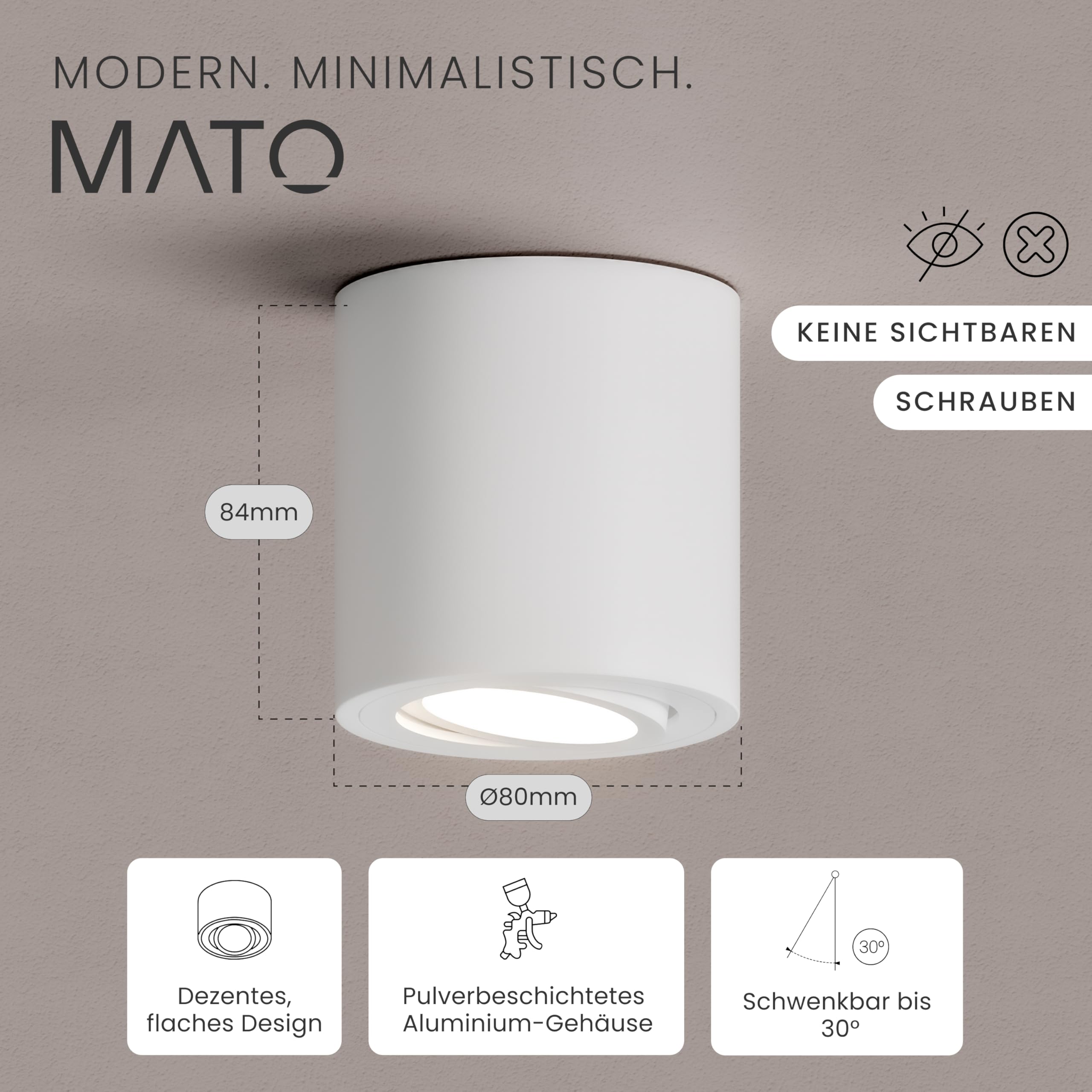 MATO Aufbauspot GU10 Strahler weiß 3er schwenkbar 80mm