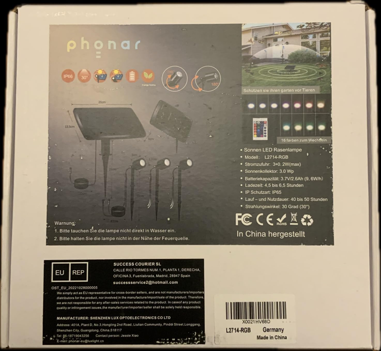 Phonar Solar Gartenstrahler mit Tiervertreiber RGB 3er Set