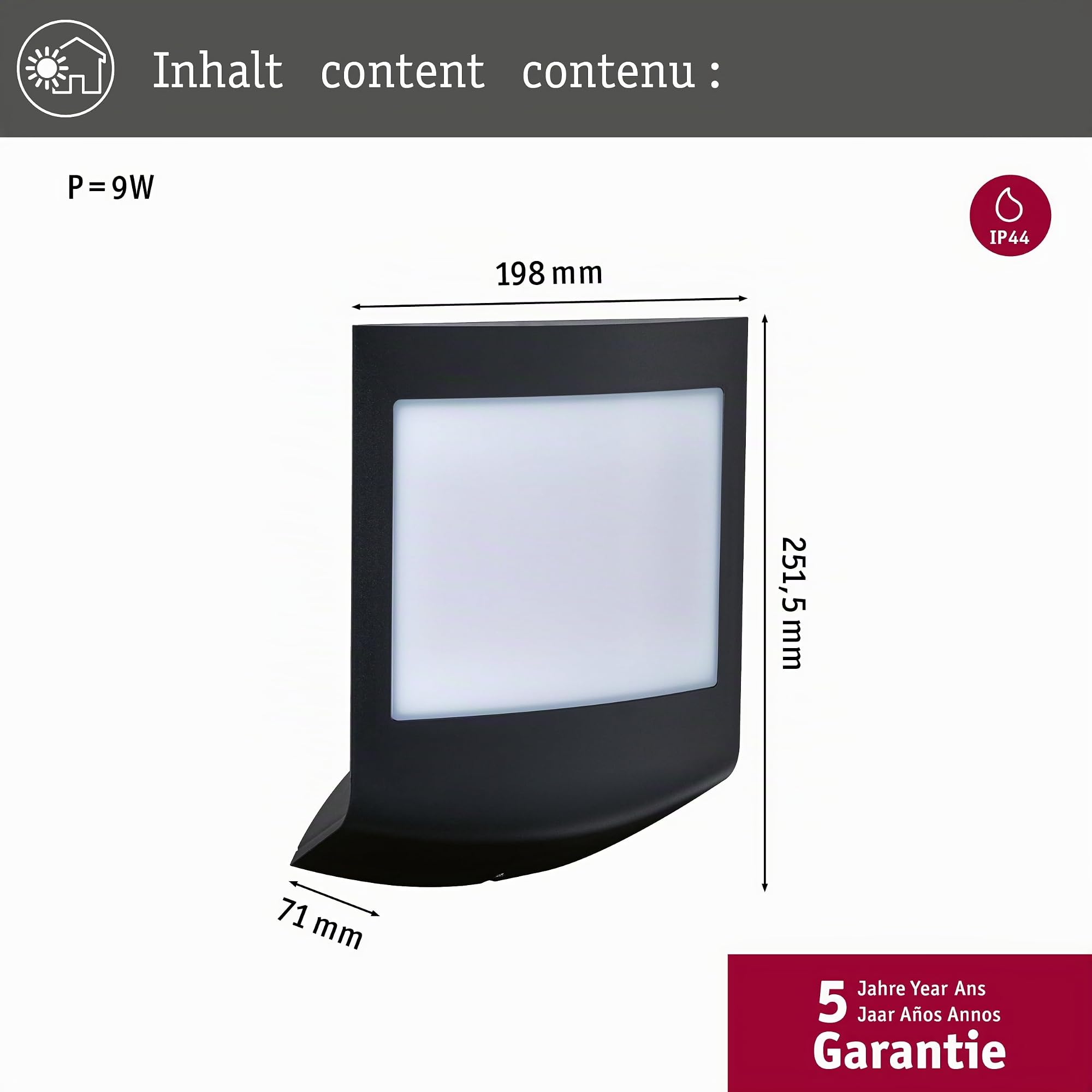 Paulmann Padea Außenwandleuchte anthrazit Sensor 8,5W
