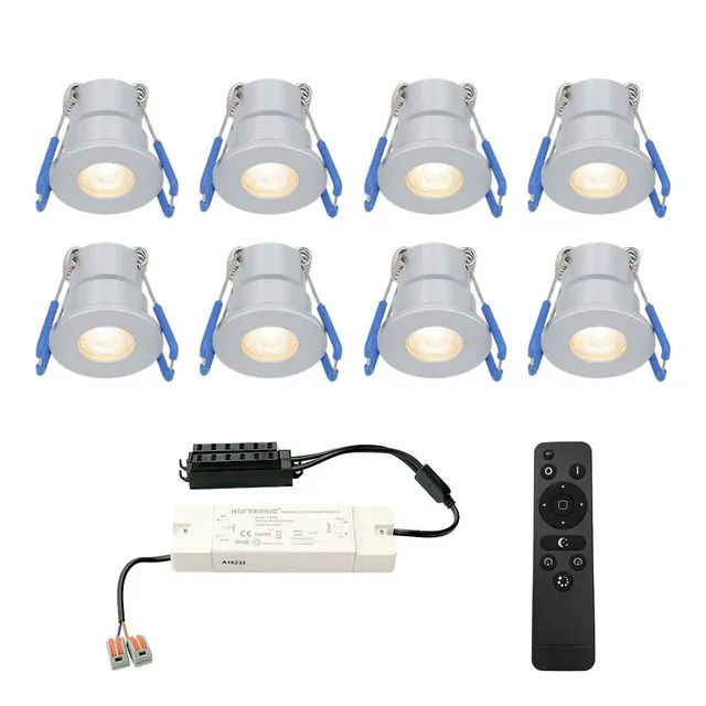 Hoftronic Einbaustrahler IP65 8x3W Set warmweiß dimmbar