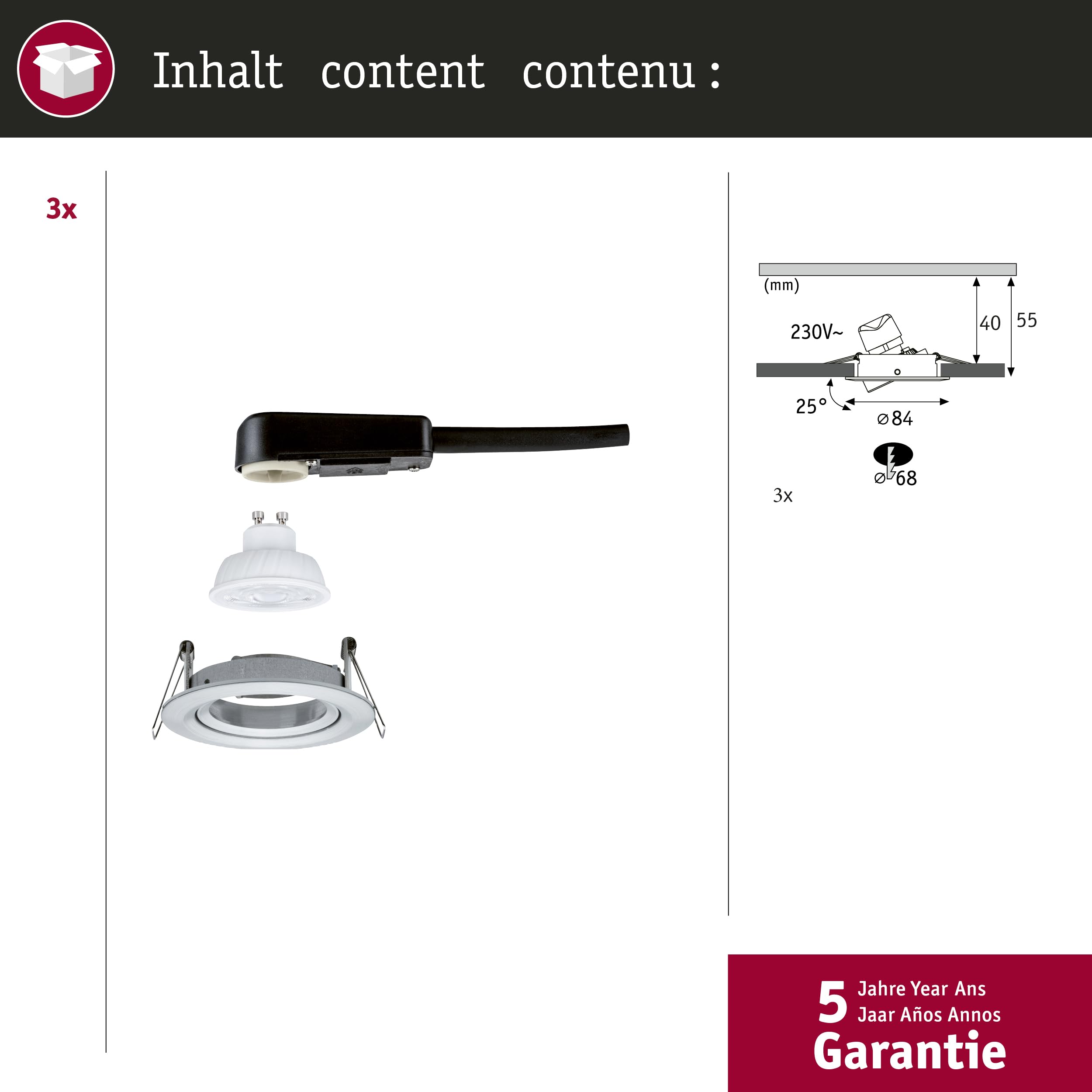 Paulmann Nova GU10 Flat 92273 Einbauleuchte 3er-Set warmweiß