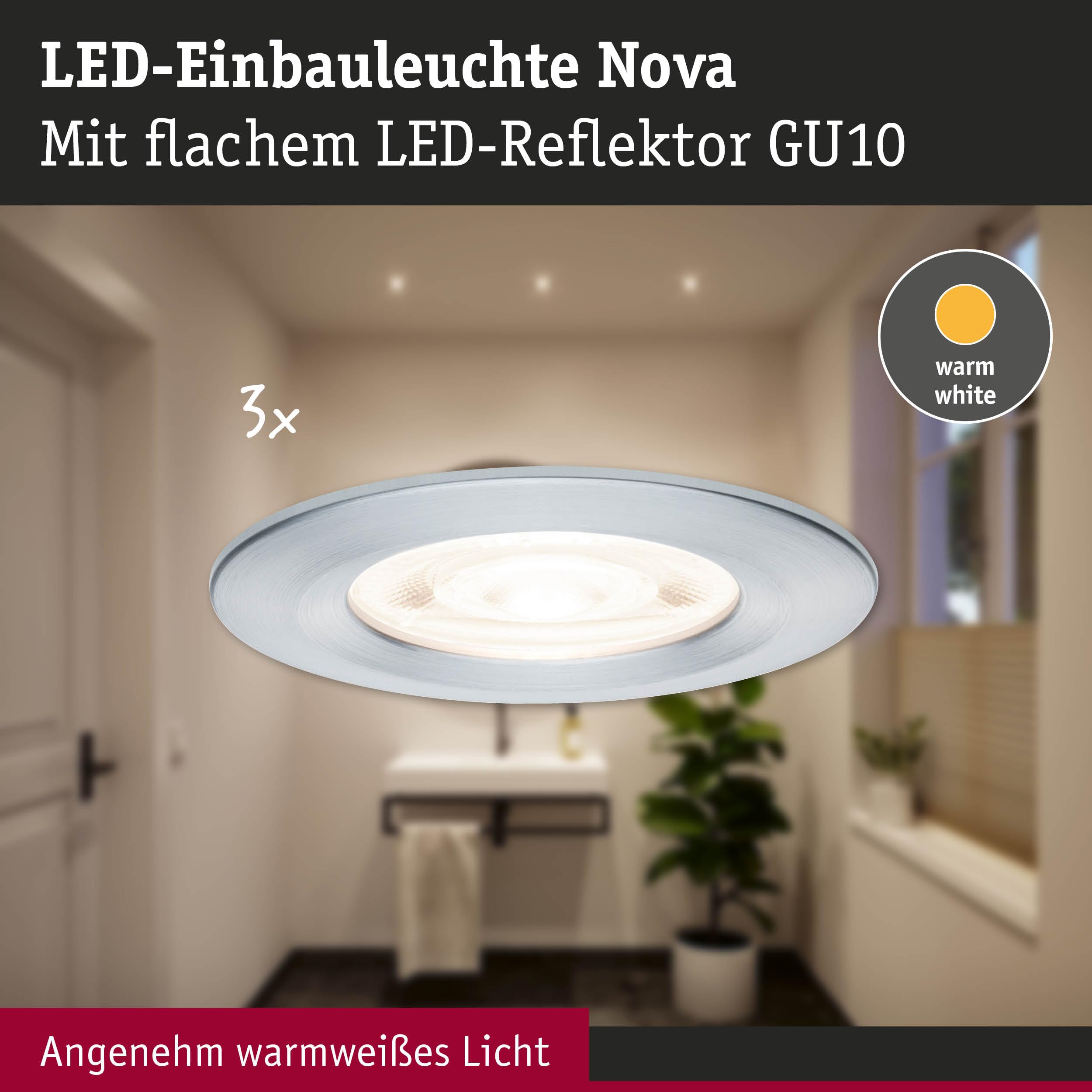 Paulmann Nova GU10 Flat starr Einbauleuchte 3er Alu IP44 2700K