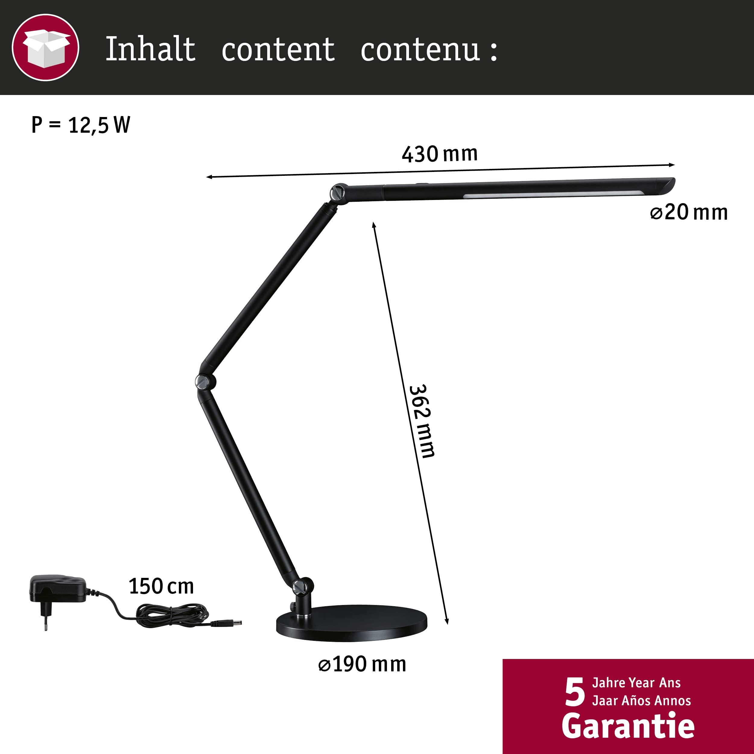 Paulmann FlexBar 78912 Schreibtischleuchte LED schwarz dimmbar
