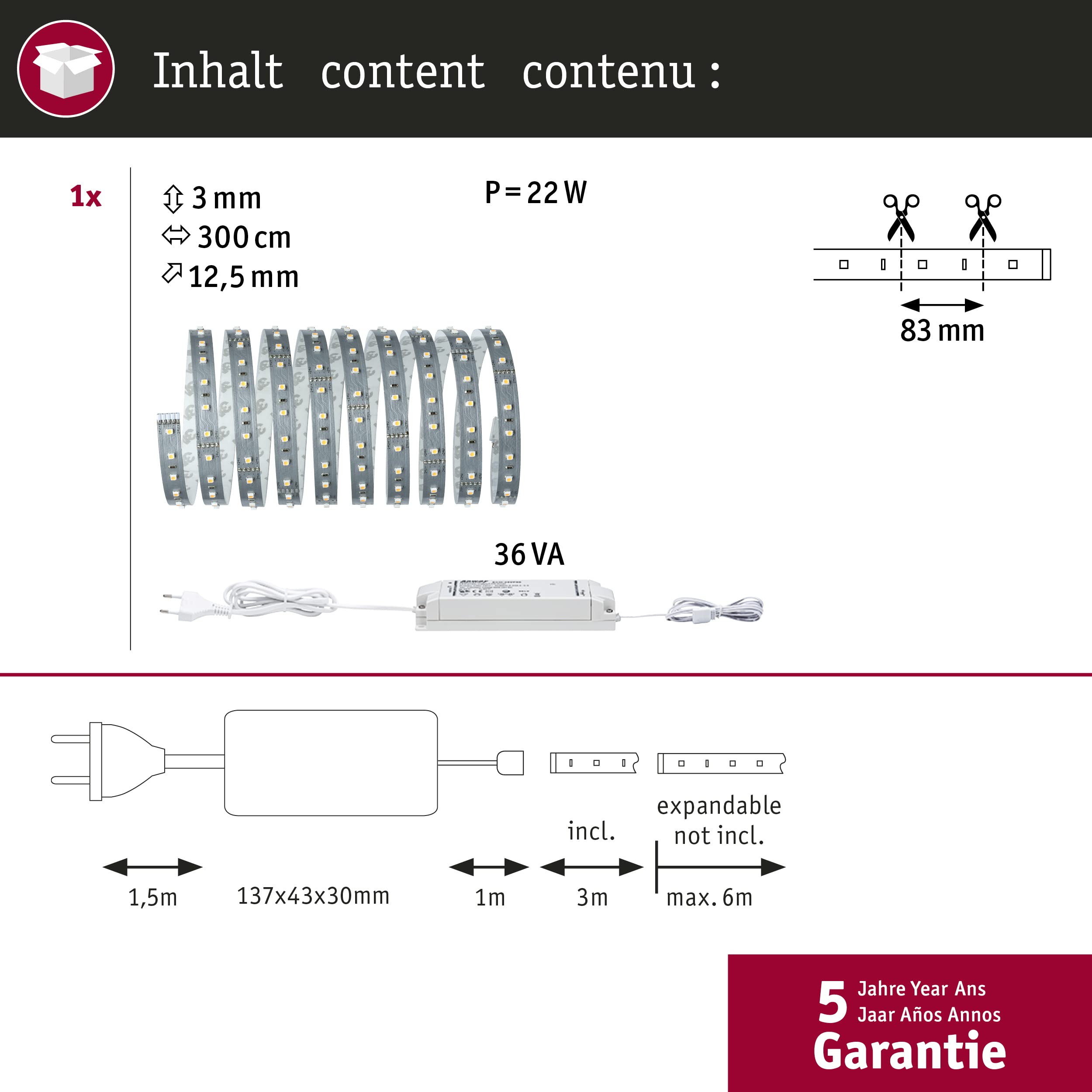 Paulmann MaxLED 705.79 LED-Streifen 3m Basisset tageslichtweiß