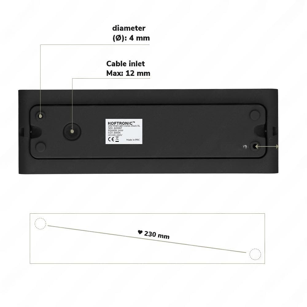Hoftronic Dallas XL Wandleuchte Up Down schwarz 24W 3000K