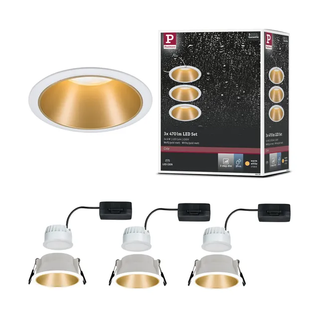 Paulmann Cole 93406 Einbaustrahler 3er-Set weiß gold-matt