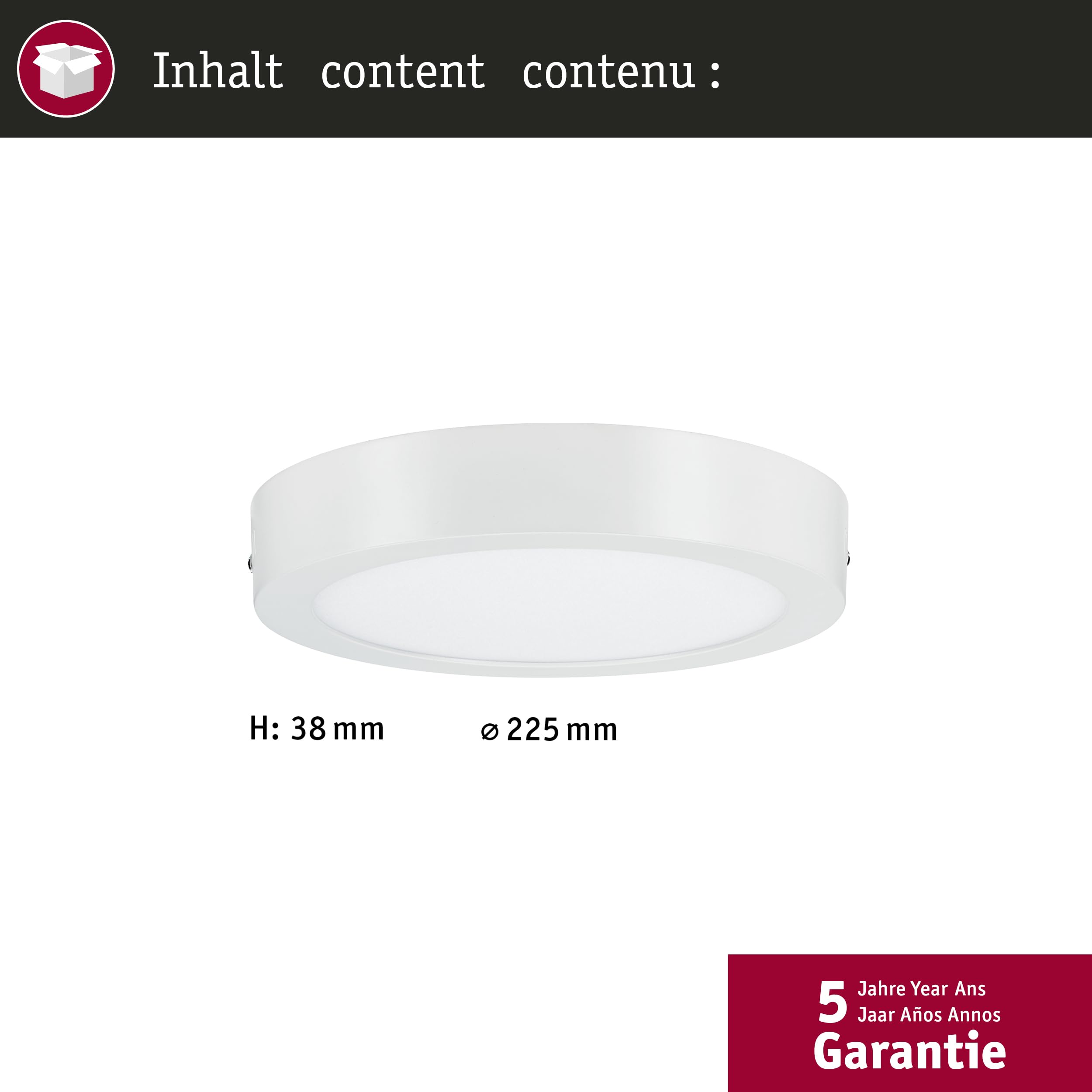 Paulmann Lunar 70642 LED Panel rund 220mm Weiß Matt warmweiß