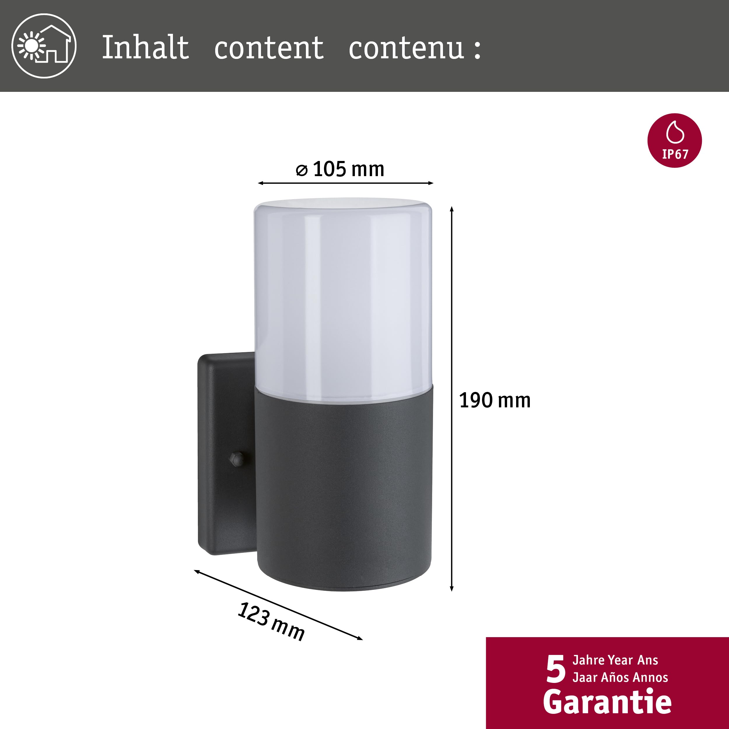 Paulmann 94649 Tubs Außen-Wandleuchte E27 IP44 Grau
