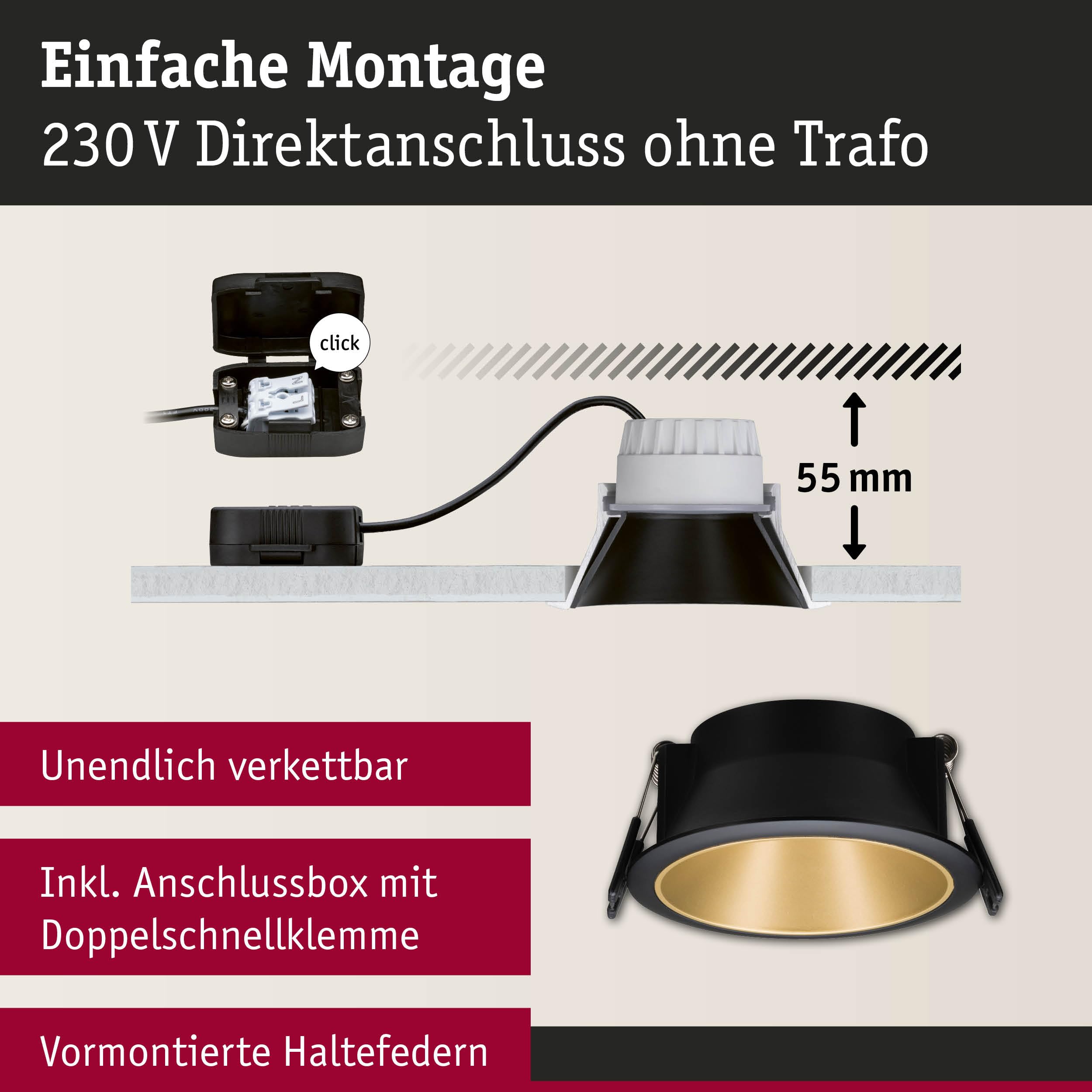Paulmann Cole 5236 Einbauleuchte 6er-Set Gold IP44